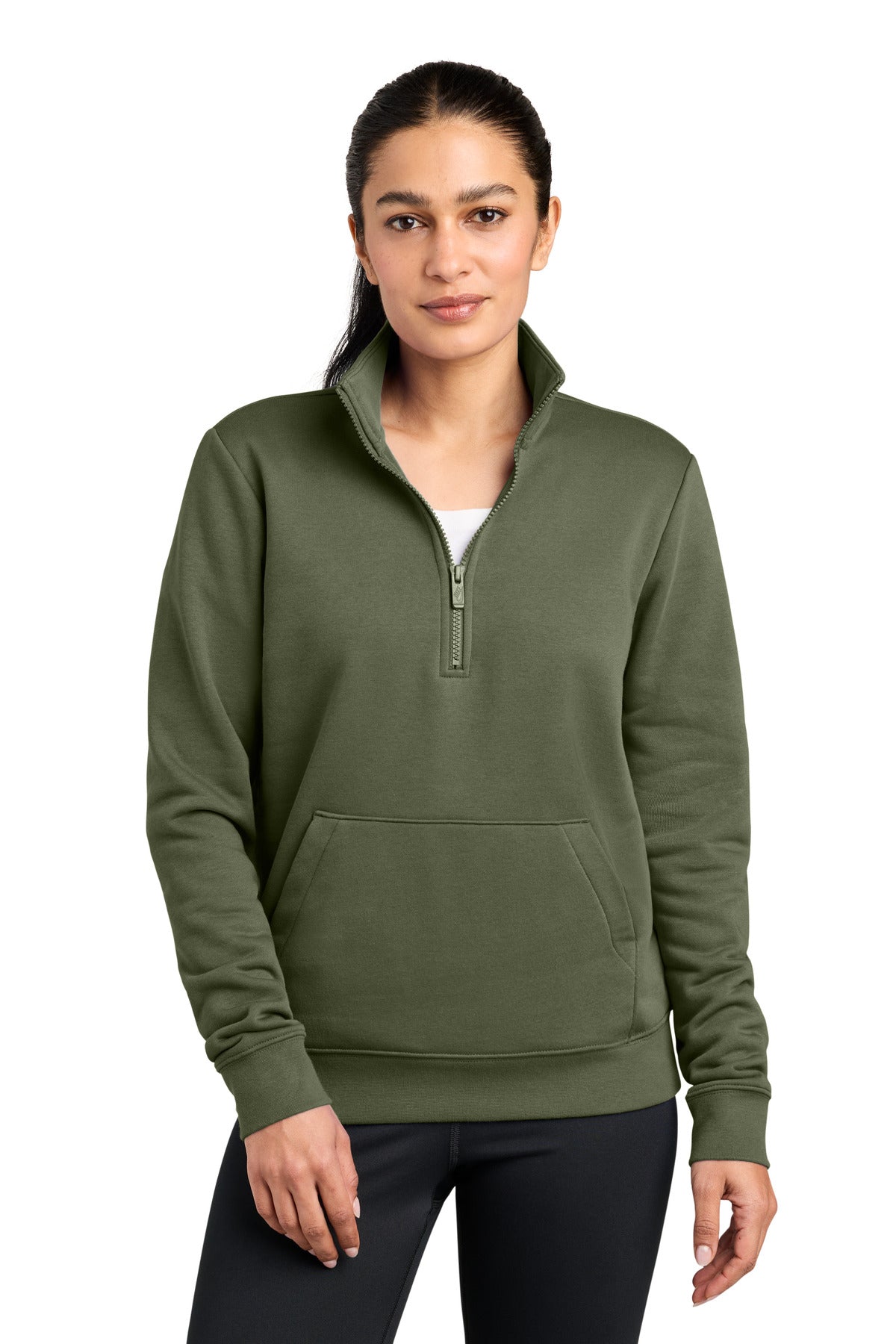 Nike Women's Club Fleece Sleeve Swoosh 1/2-Zip NKDX6720 in Medium Olive
