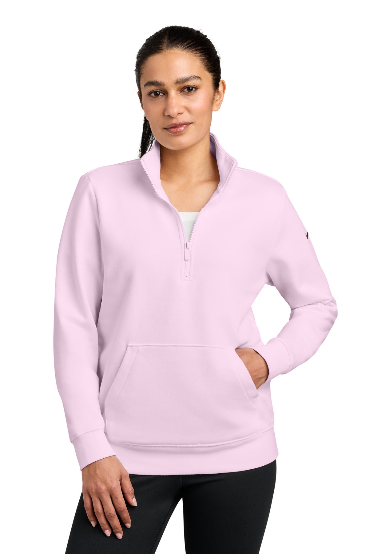 Nike Women's Club Fleece Sleeve Swoosh 1/2-Zip NKDX6720 in Pink Foam