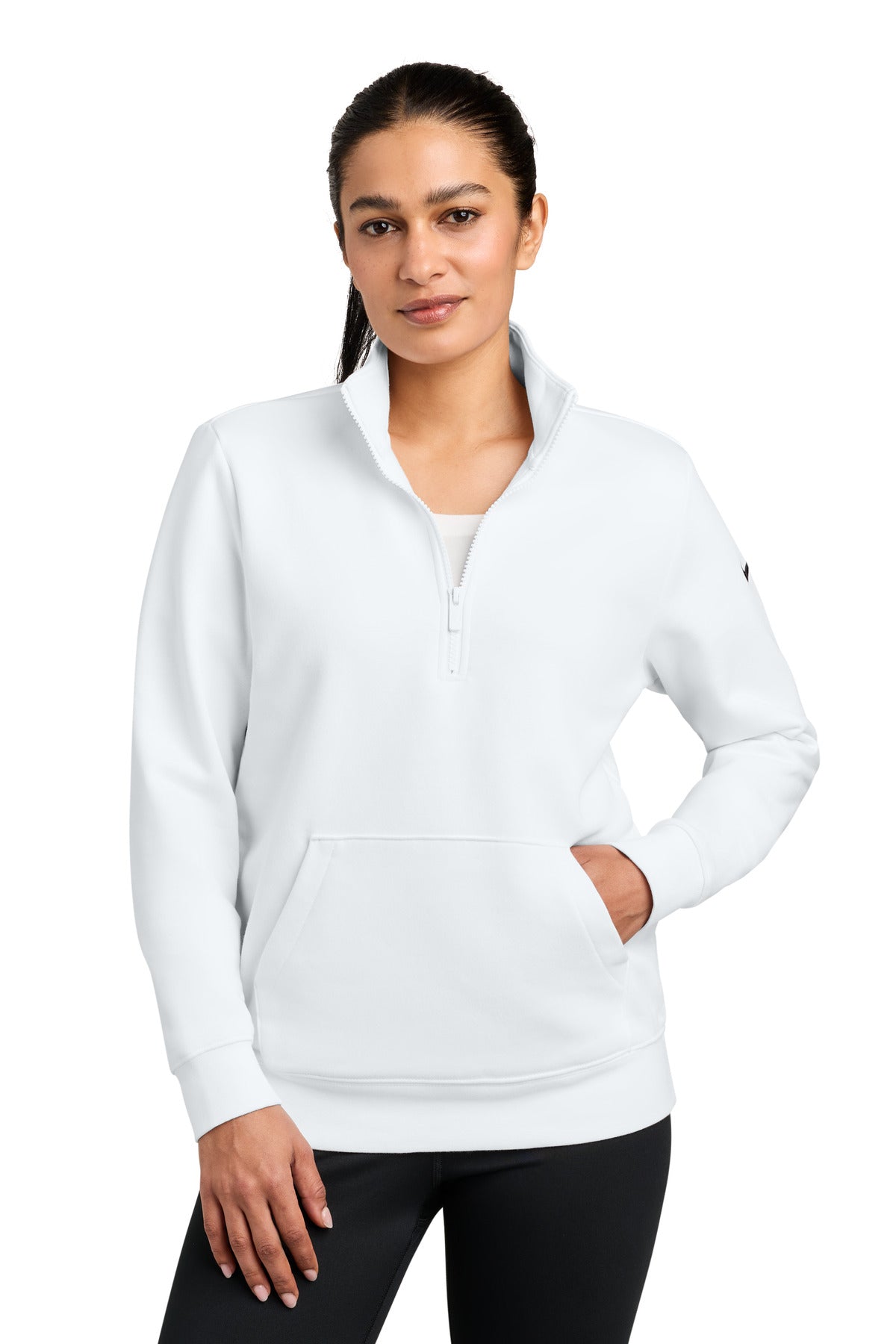 Nike Women's Club Fleece Sleeve Swoosh 1/2-Zip NKDX6720 in White