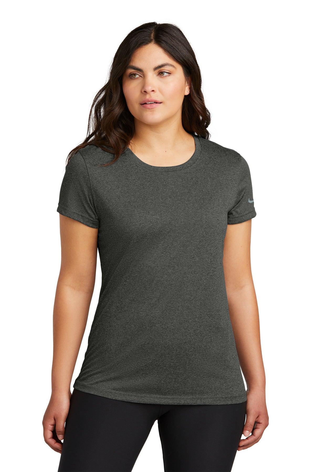Nike Women's Swoosh Sleeve rLegend Tee NKDX8734 in Dark Smoke Heather