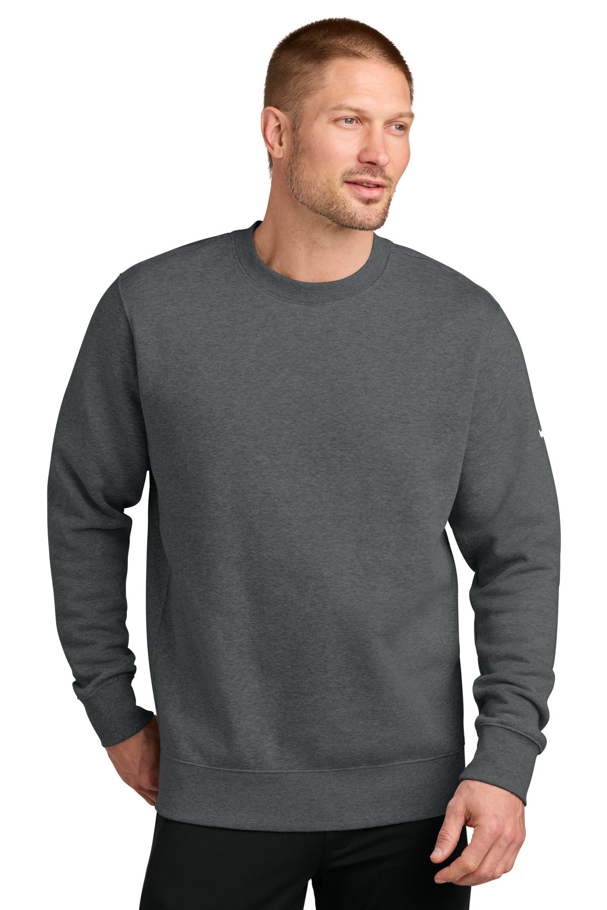 Nike Club Fleece Sleeve Swoosh Crew NKFD9863 in Charcoal Heather