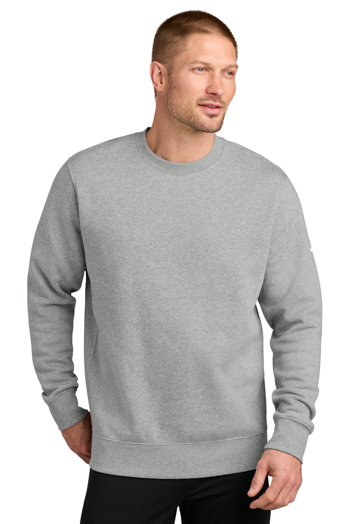 Nike Club Fleece Sleeve Swoosh Crew NKFD9863 in Dark Grey Heather