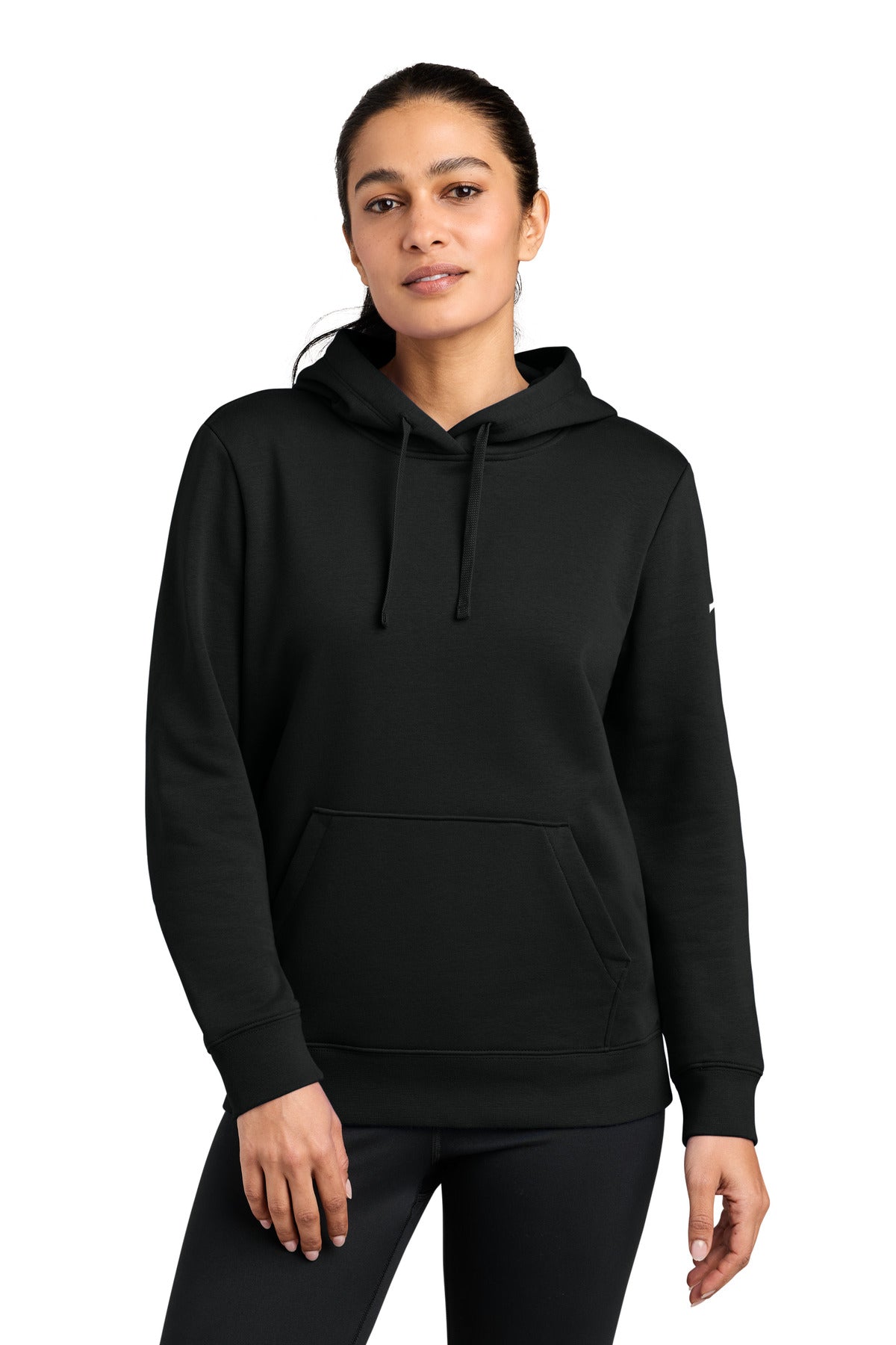 Nike Women's Club Fleece Sleeve Swoosh Pullover Hoodie NKFD9889 in Black