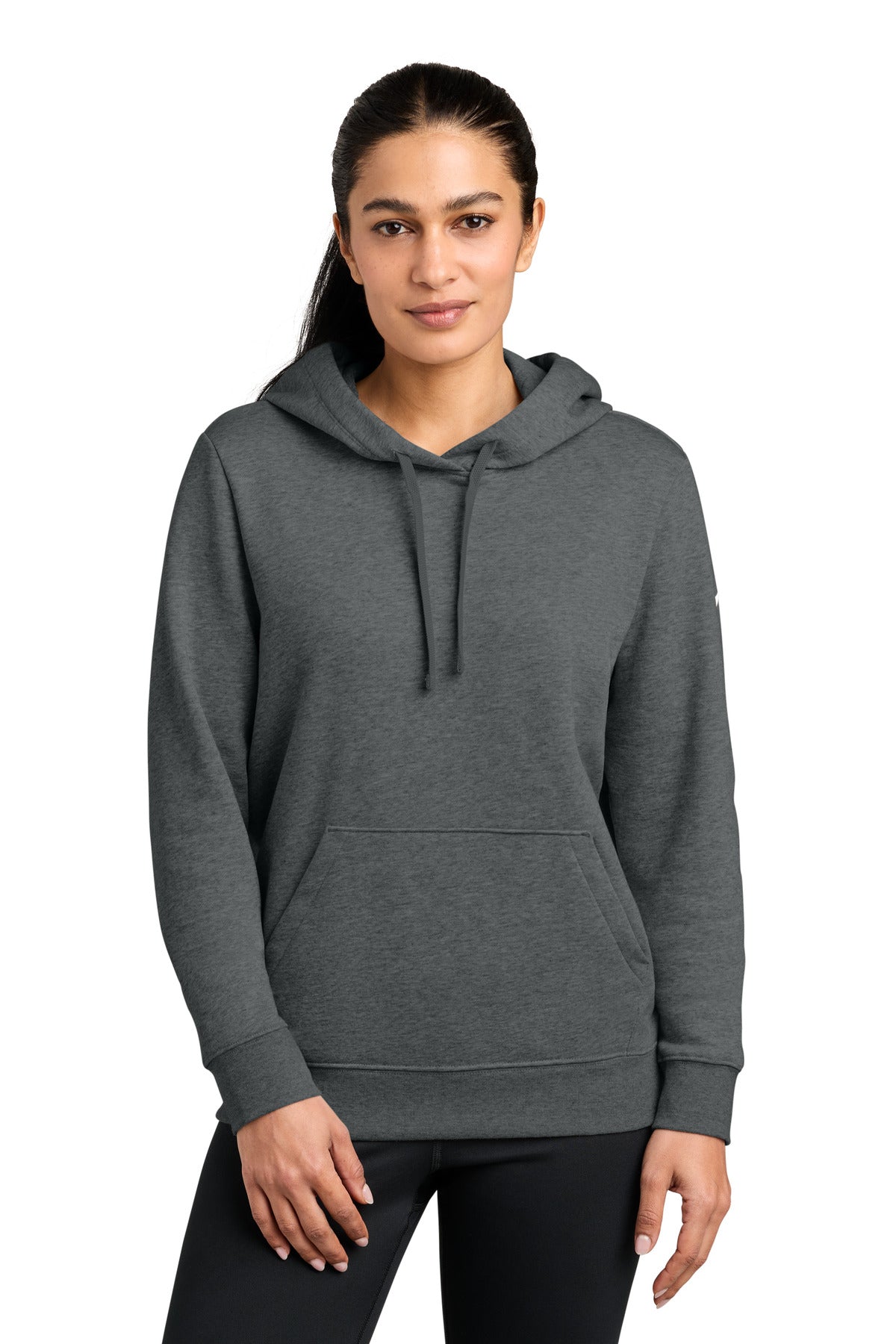 Nike Women's Club Fleece Sleeve Swoosh Pullover Hoodie NKFD9889 in Charcoal Heather