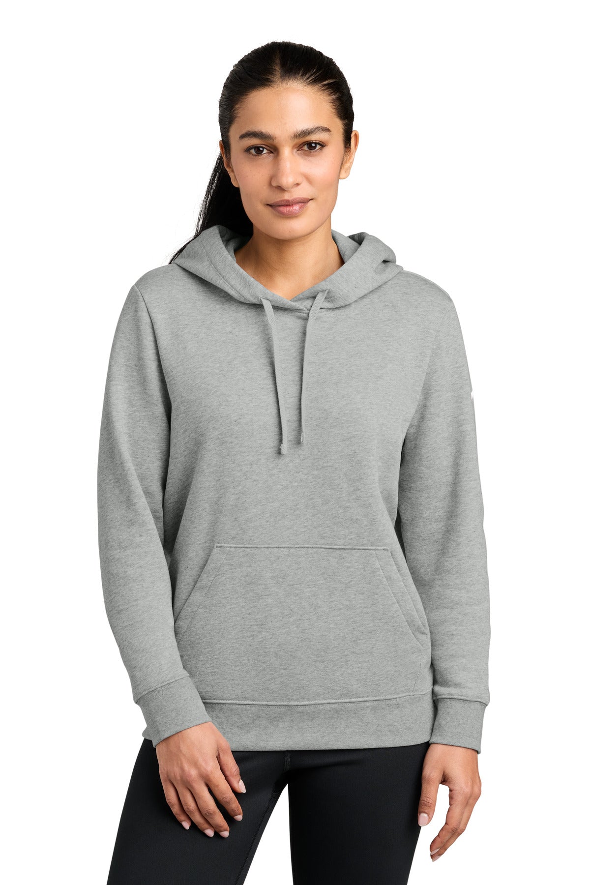 Nike Women's Club Fleece Sleeve Swoosh Pullover Hoodie NKFD9889 in Dark Grey Heather