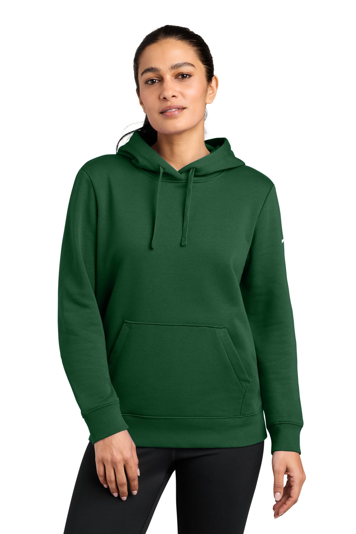 Nike Women's Club Fleece Sleeve Swoosh Pullover Hoodie NKFD9889 in Gorge Green