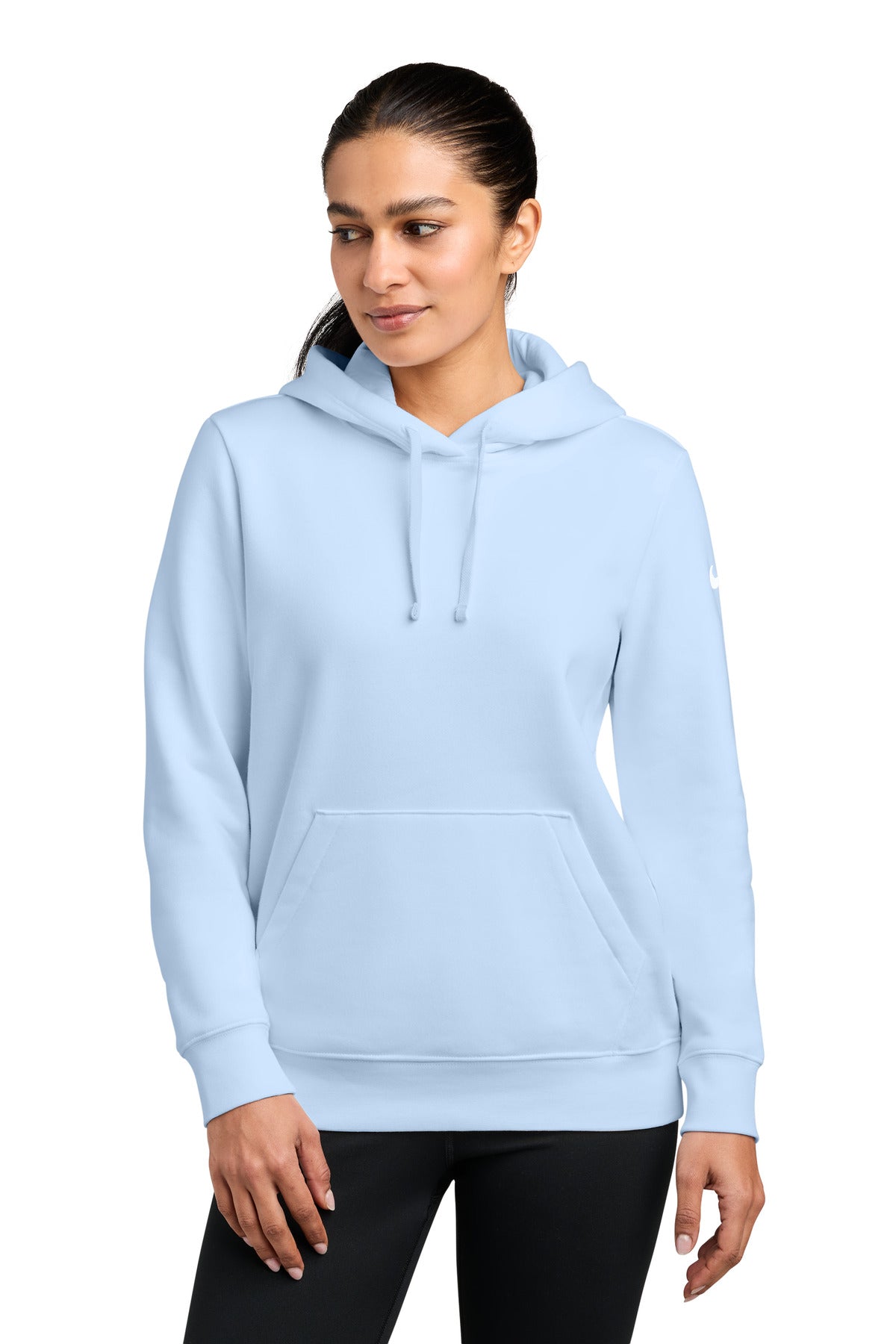 Nike Women's Club Fleece Sleeve Swoosh Pullover Hoodie NKFD9889 in Hydrogen Blue