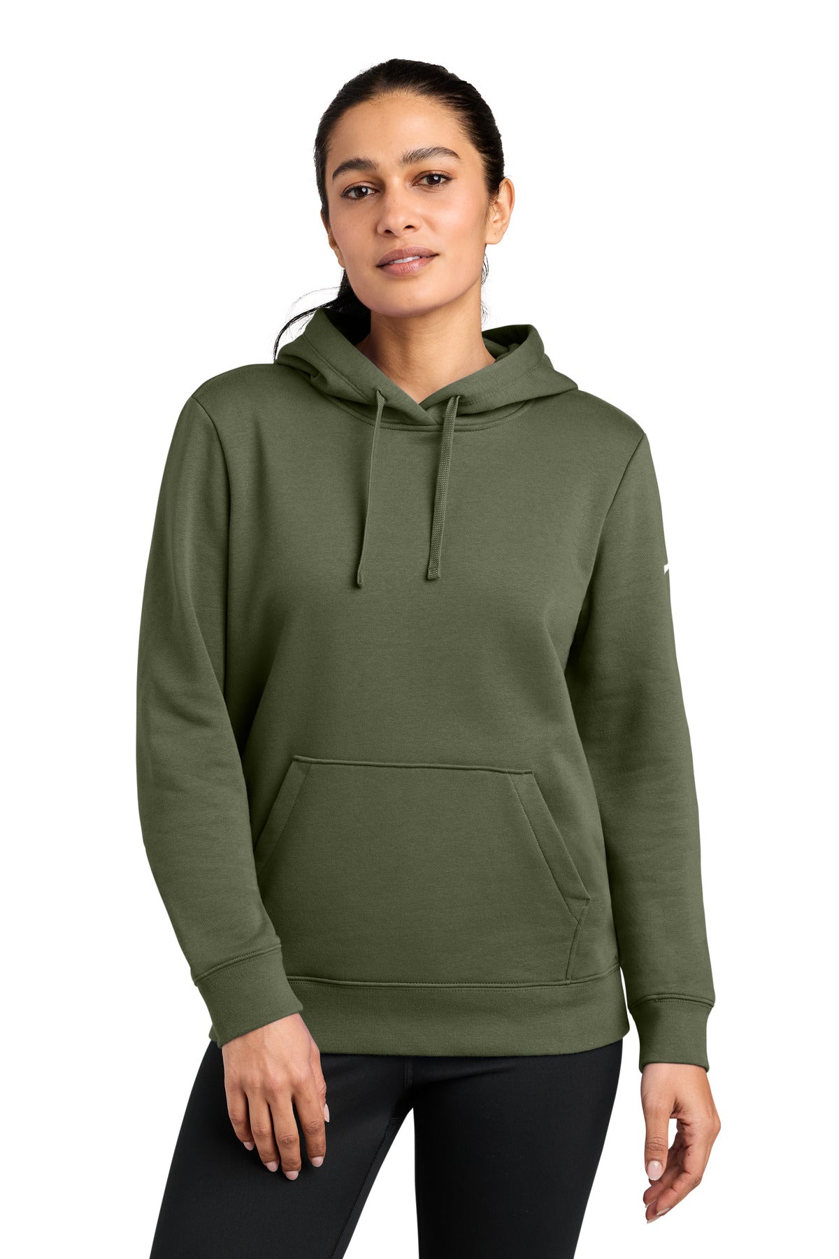 Nike Women's Club Fleece Sleeve Swoosh Pullover Hoodie NKFD9889 in Medium Olive