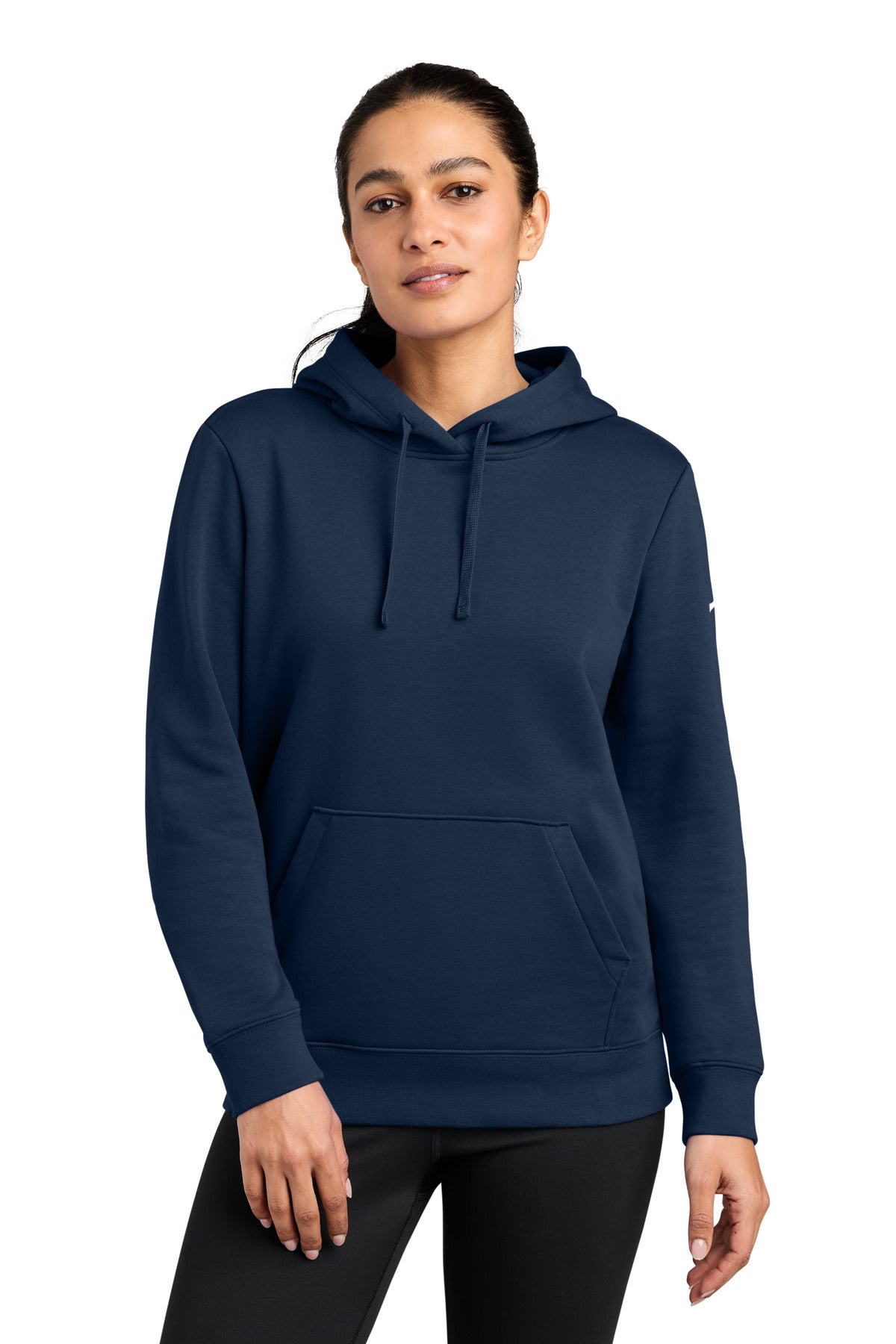 Nike Women's Club Fleece Sleeve Swoosh Pullover Hoodie NKFD9889 in Midnight Navy