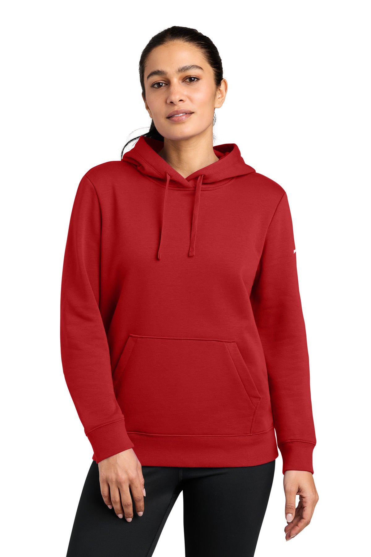 Nike Women's Club Fleece Sleeve Swoosh Pullover Hoodie NKFD9889 in University Red