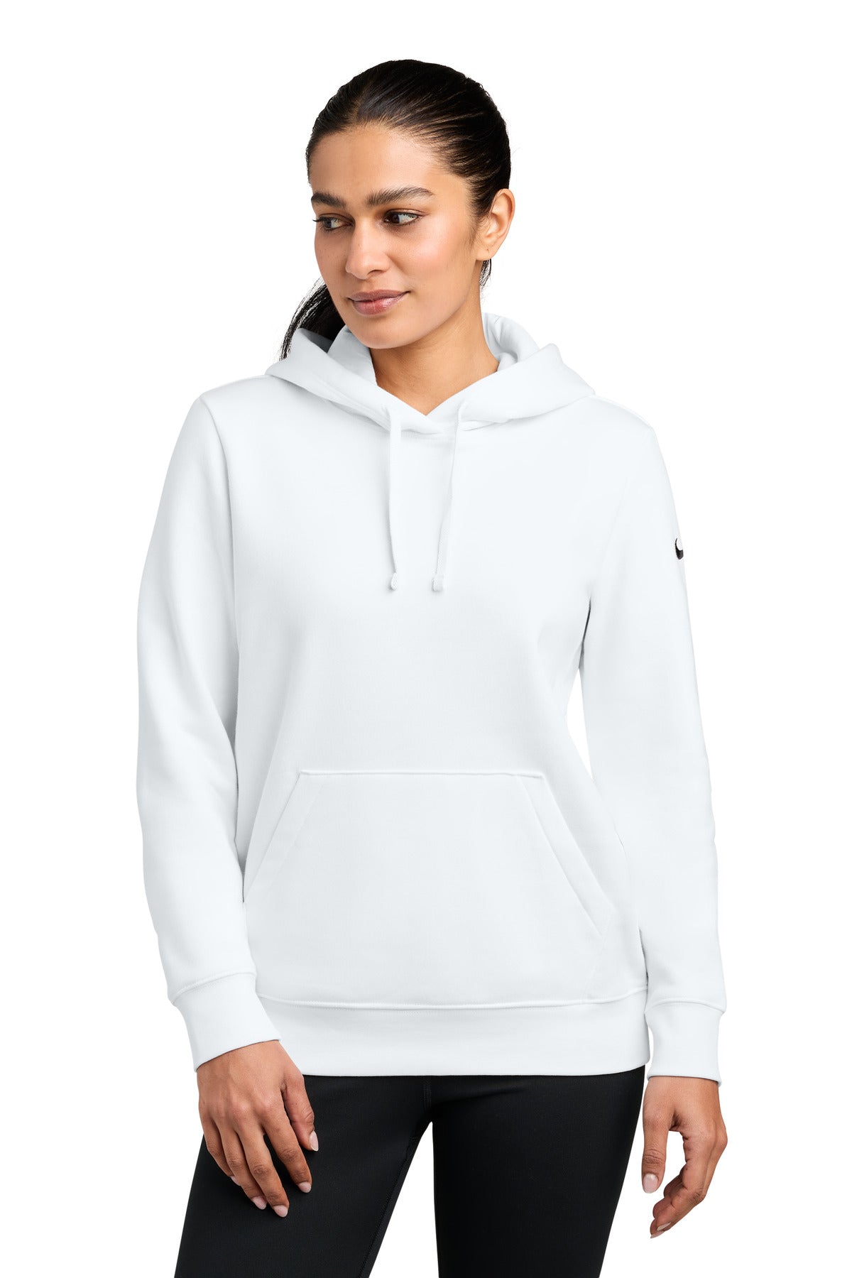 Nike Women's Club Fleece Sleeve Swoosh Pullover Hoodie NKFD9889 in White