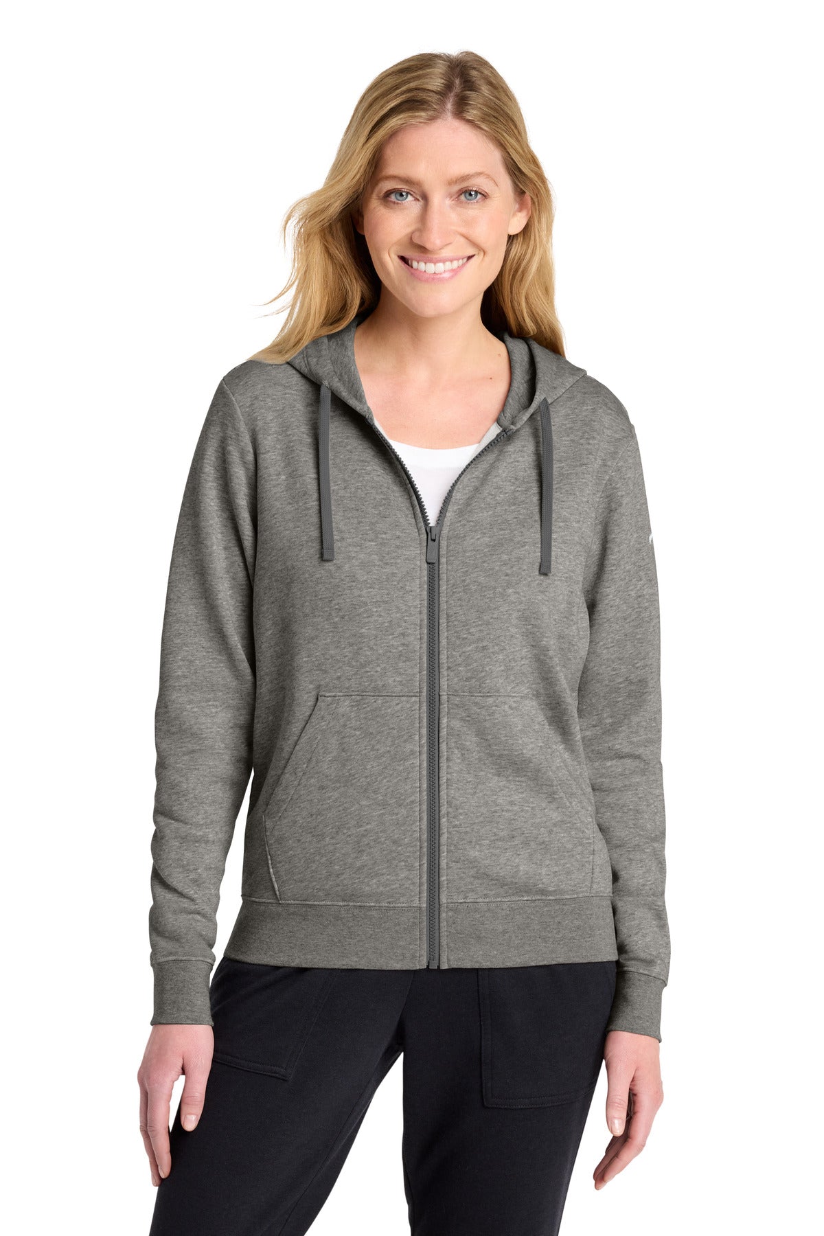 Nike Women's Club Fleece Sleeve Swoosh Full-Zip Hoodie NKFD9890 in Charcoal Heather