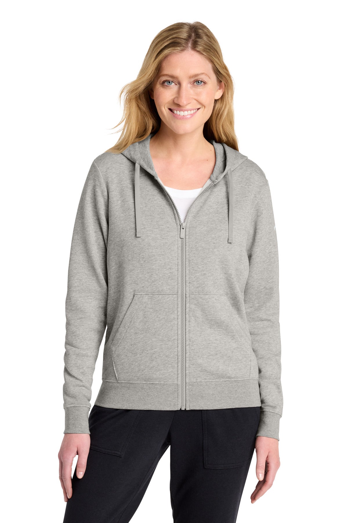 Nike Women's Club Fleece Sleeve Swoosh Full-Zip Hoodie NKFD9890 in Dark Grey Heather