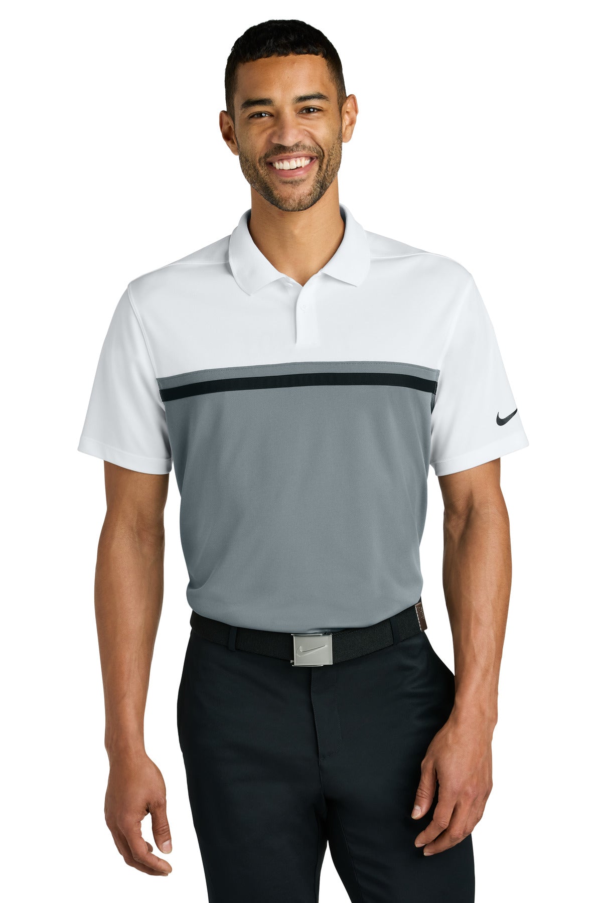 Nike Dri-FIT Victory Colorblock Polo NKFQ3968 in White/ Cool Grey/ Black