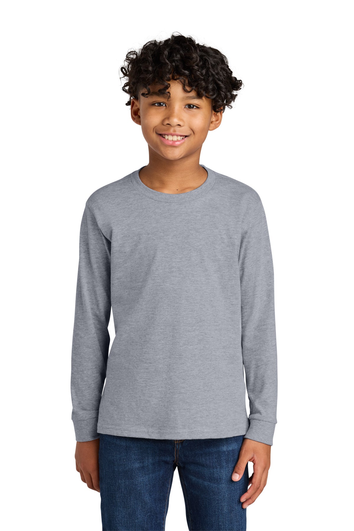 Next Level Apparel Youth Cotton Long Sleeve Tee NL3311 in Heather Gray