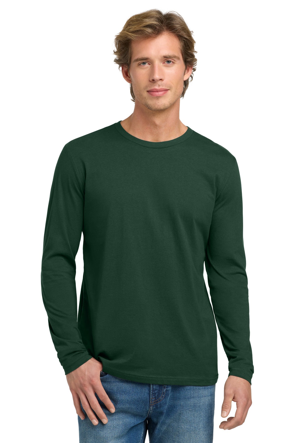 Next Level Apparel Cotton Long Sleeve Tee. NL3601 in Forest Green