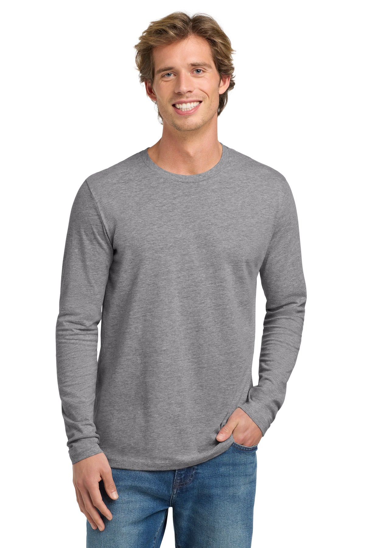 Next Level Apparel Cotton Long Sleeve Tee. NL3601 in Heather Gray