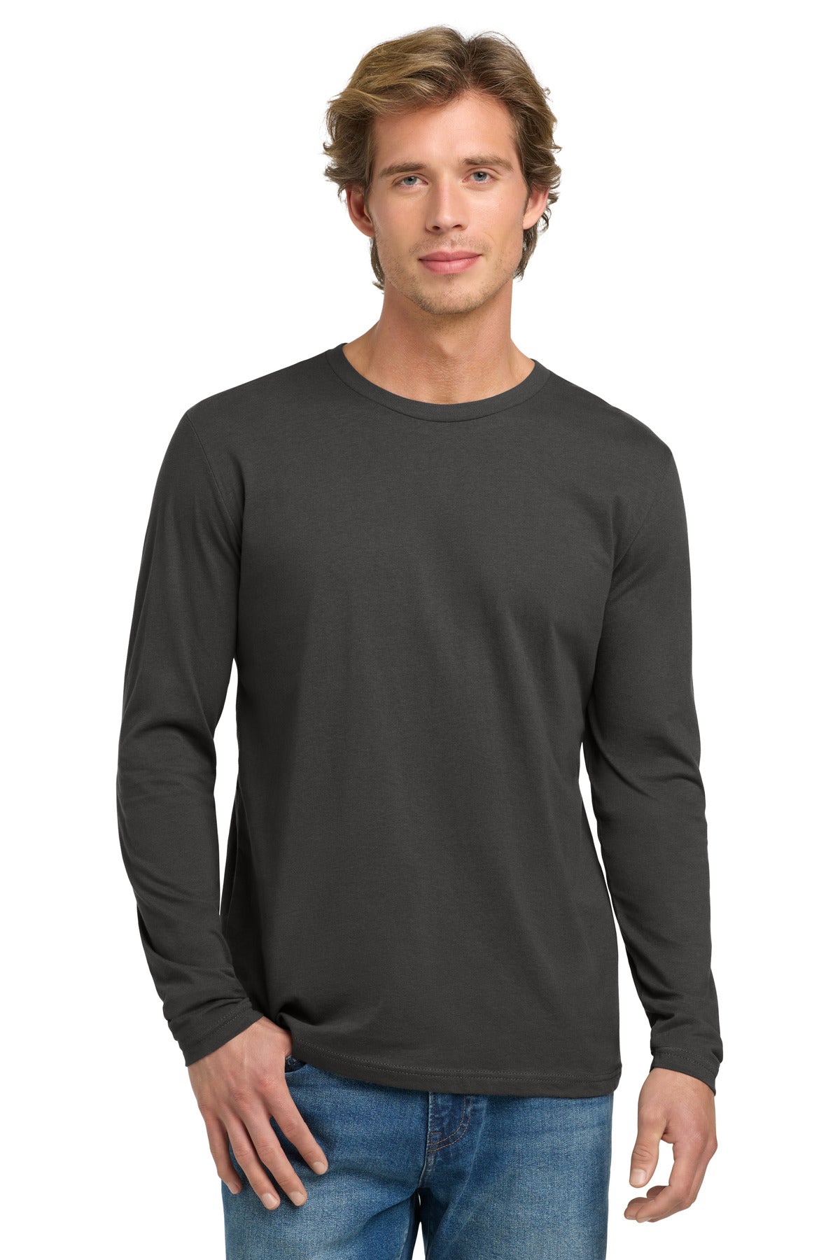 Next Level Apparel Cotton Long Sleeve Tee. NL3601 in Heavy Metal