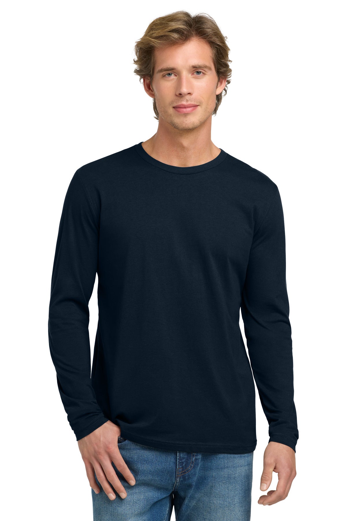 Next Level Apparel Cotton Long Sleeve Tee. NL3601 in Midnight Navy