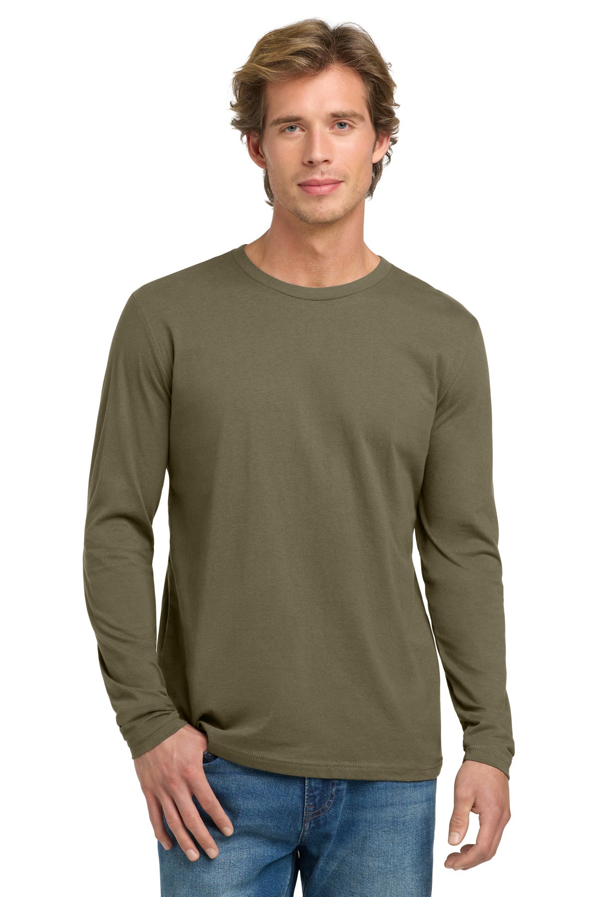 Next Level Apparel Cotton Long Sleeve Tee. NL3601 in Military Green