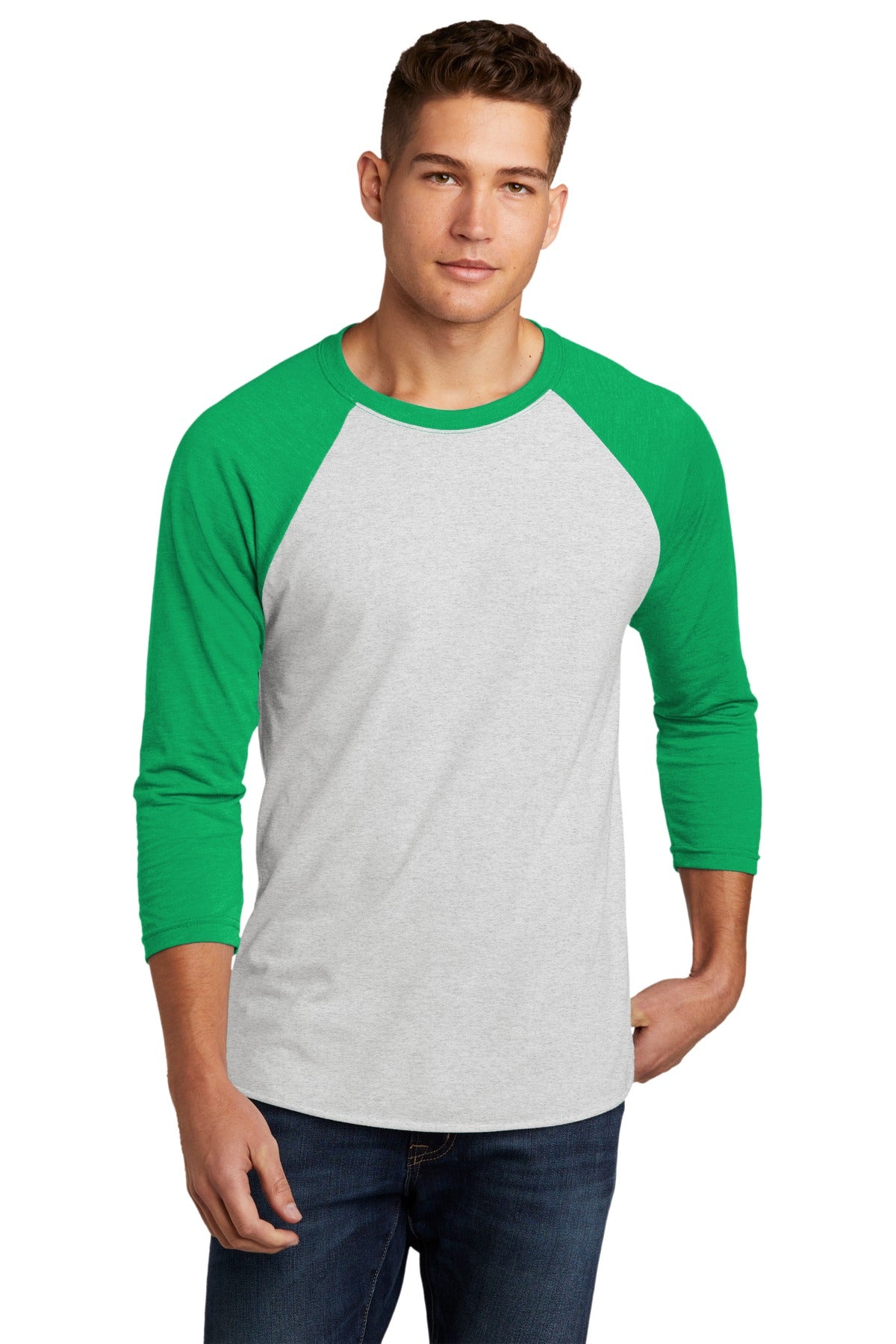 Next Level Apparel   Adult Tri-Blend 3/4-Sleeve Raglan Tee. NL6051 in Envy/ Hthr White