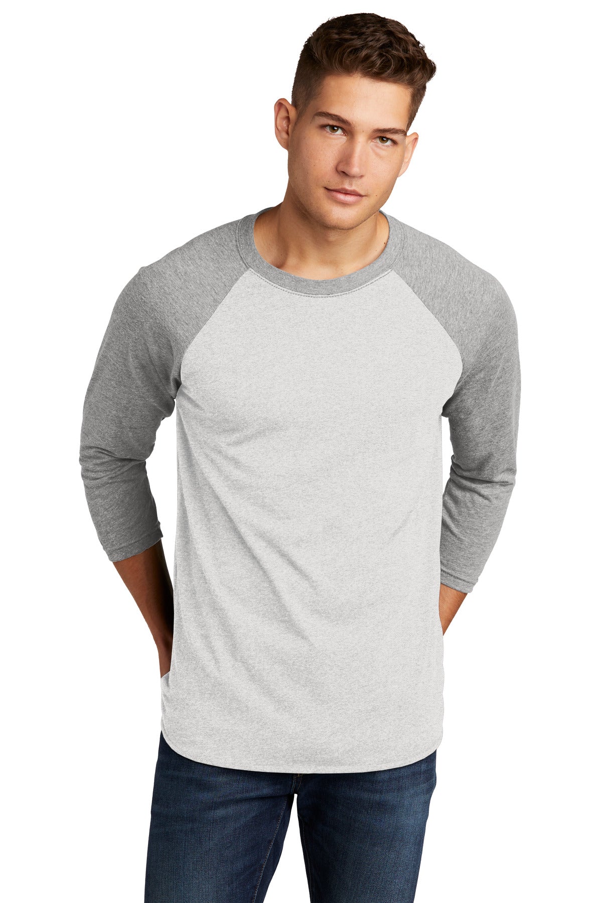 Next Level Apparel   Adult Tri-Blend 3/4-Sleeve Raglan Tee. NL6051 in Prem Hthr/ Hthr White