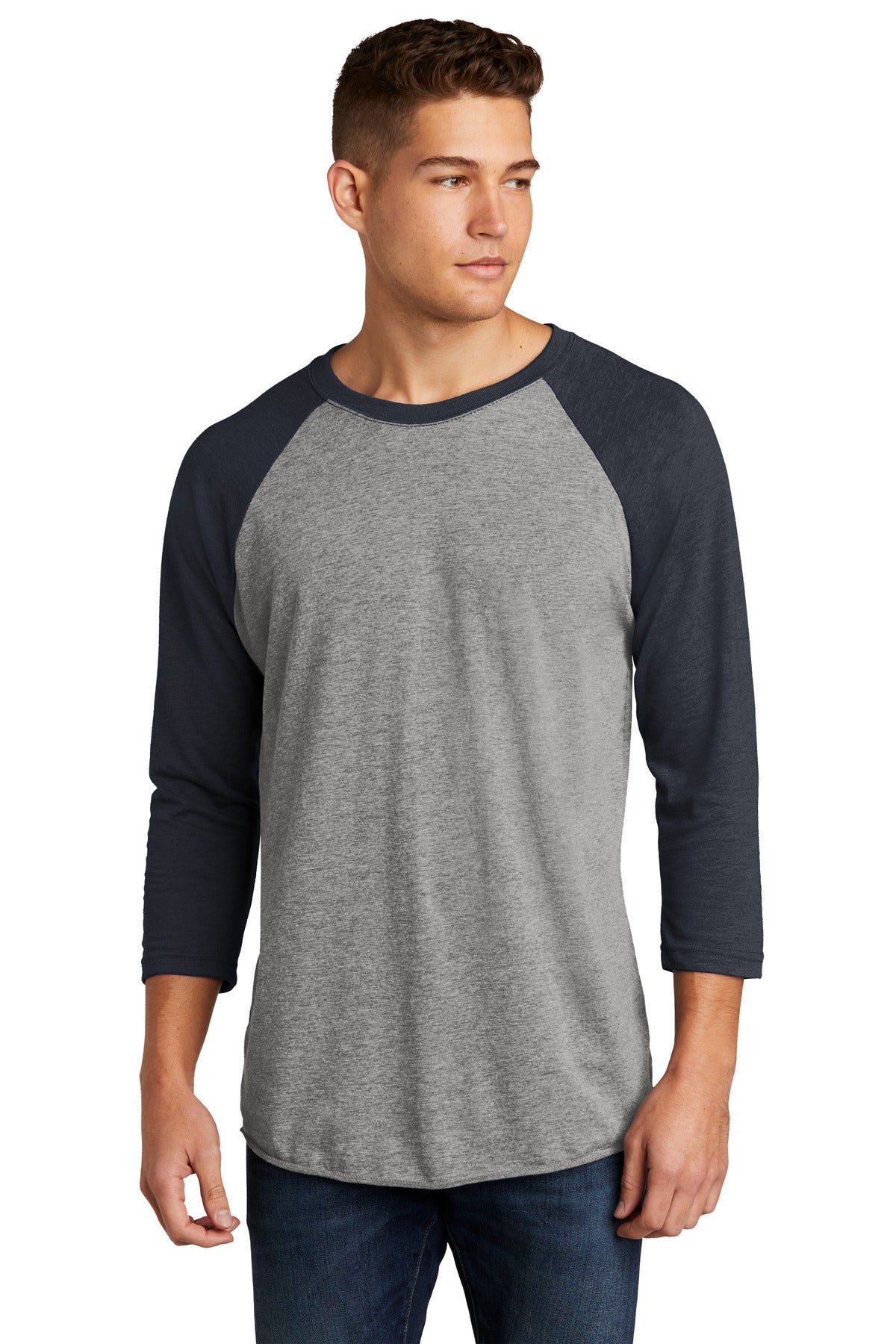 Next Level Apparel   Adult Tri-Blend 3/4-Sleeve Raglan Tee. NL6051 in VTG Navy/ Prem Hthr