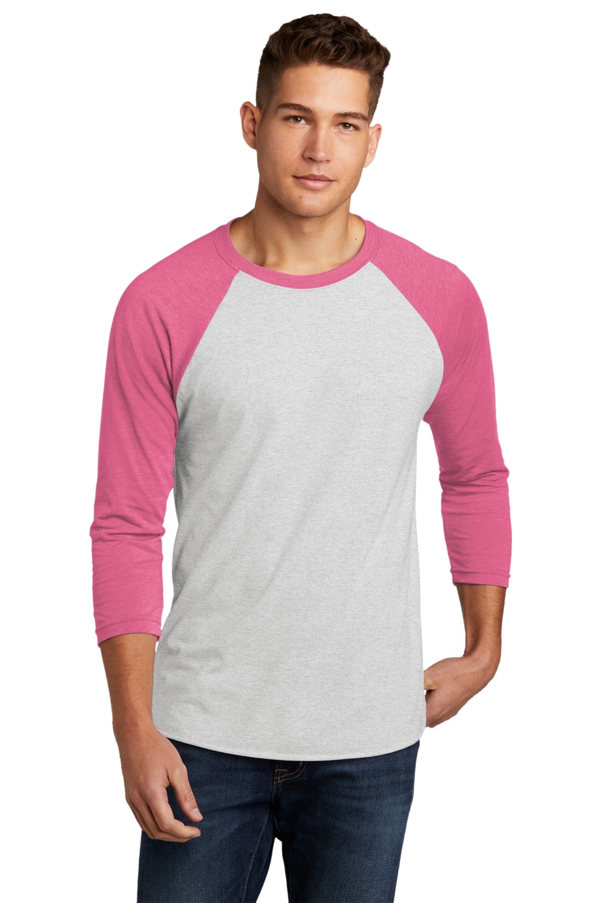 Next Level Apparel   Adult Tri-Blend 3/4-Sleeve Raglan Tee. NL6051 in VTG Pink/ Hthr White