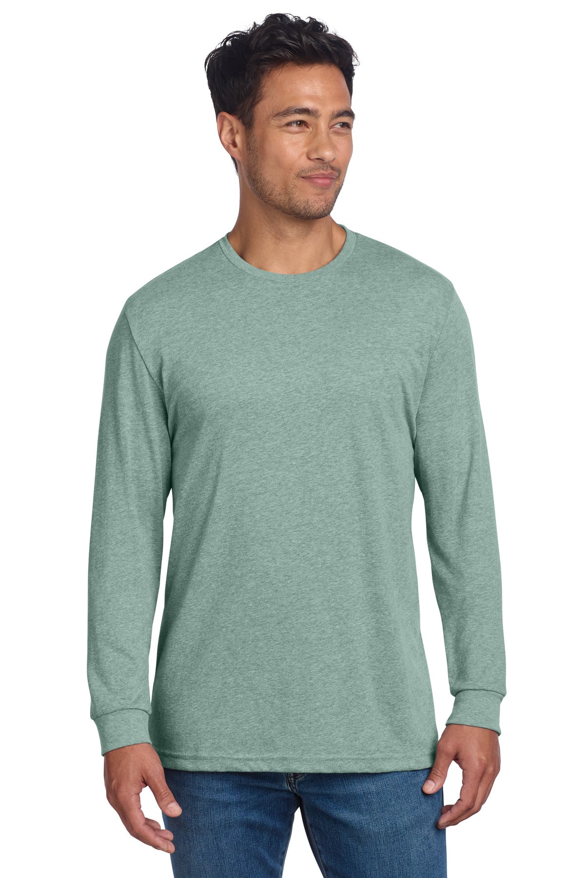 Next Level Apparel Adult CVC Long Sleeve Tee NL6211 in Heather Seafoam