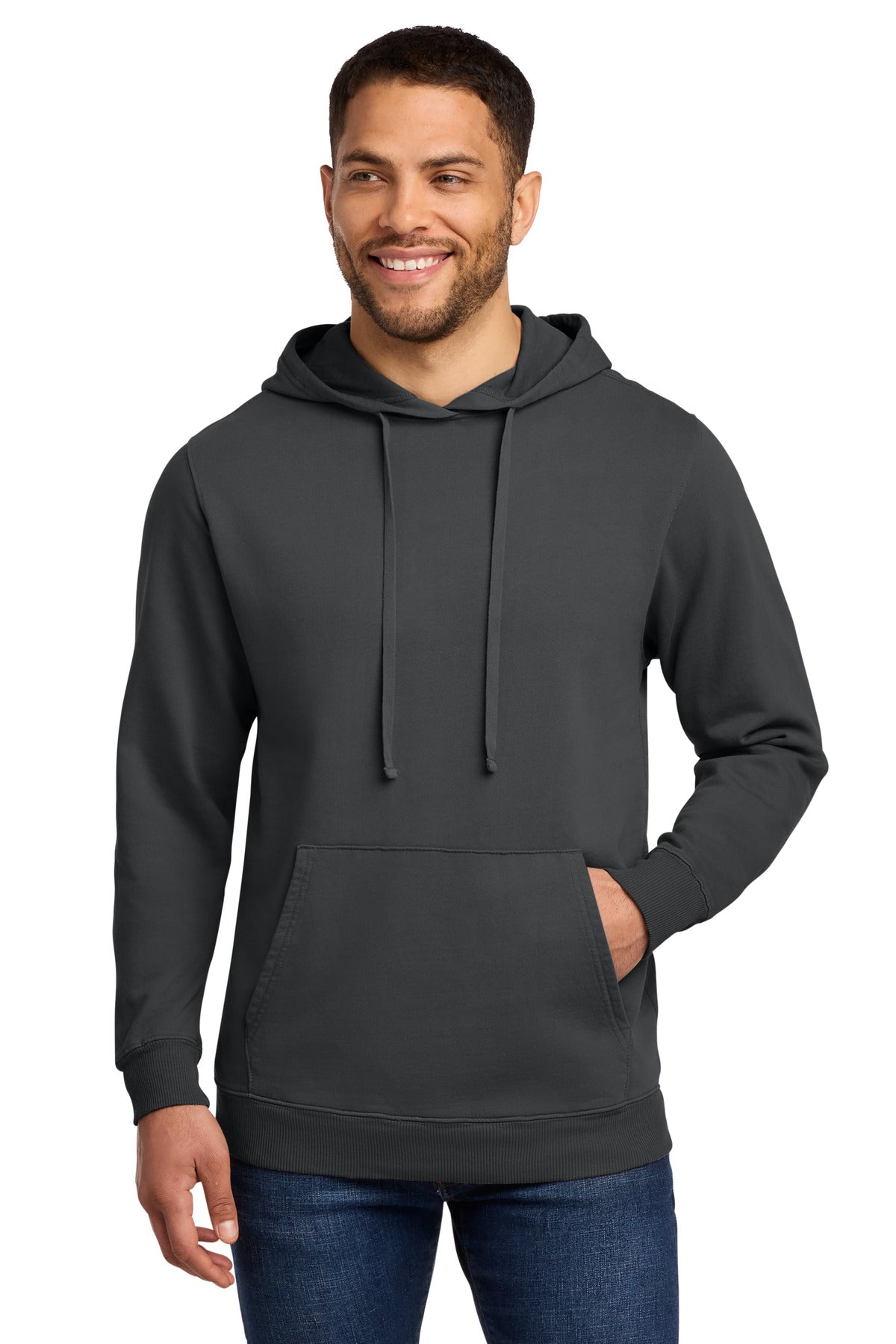 Port & Co Beach Wash Garment-Dyed Pullover Hooded Sweatshirt. PC098H in Coal