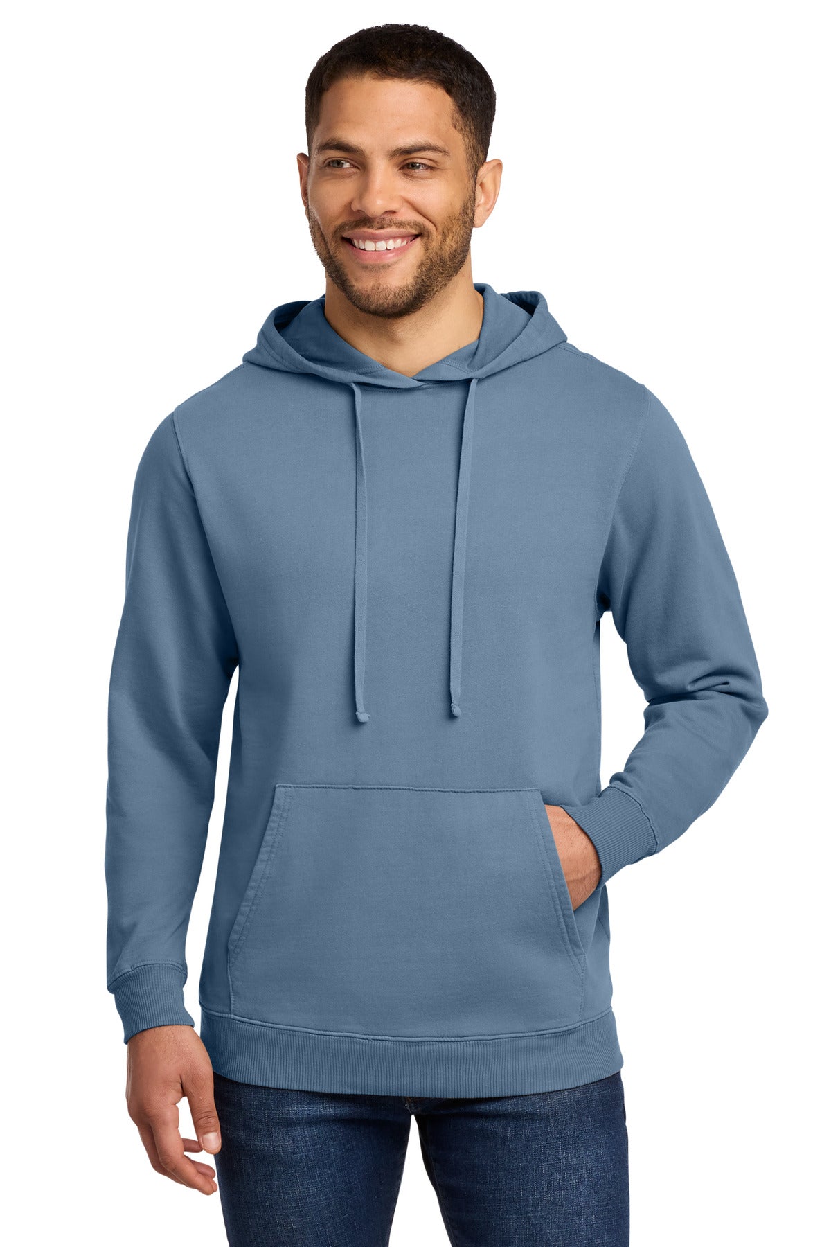 Port & Co Beach Wash Garment-Dyed Pullover Hooded Sweatshirt. PC098H in Denim Blue