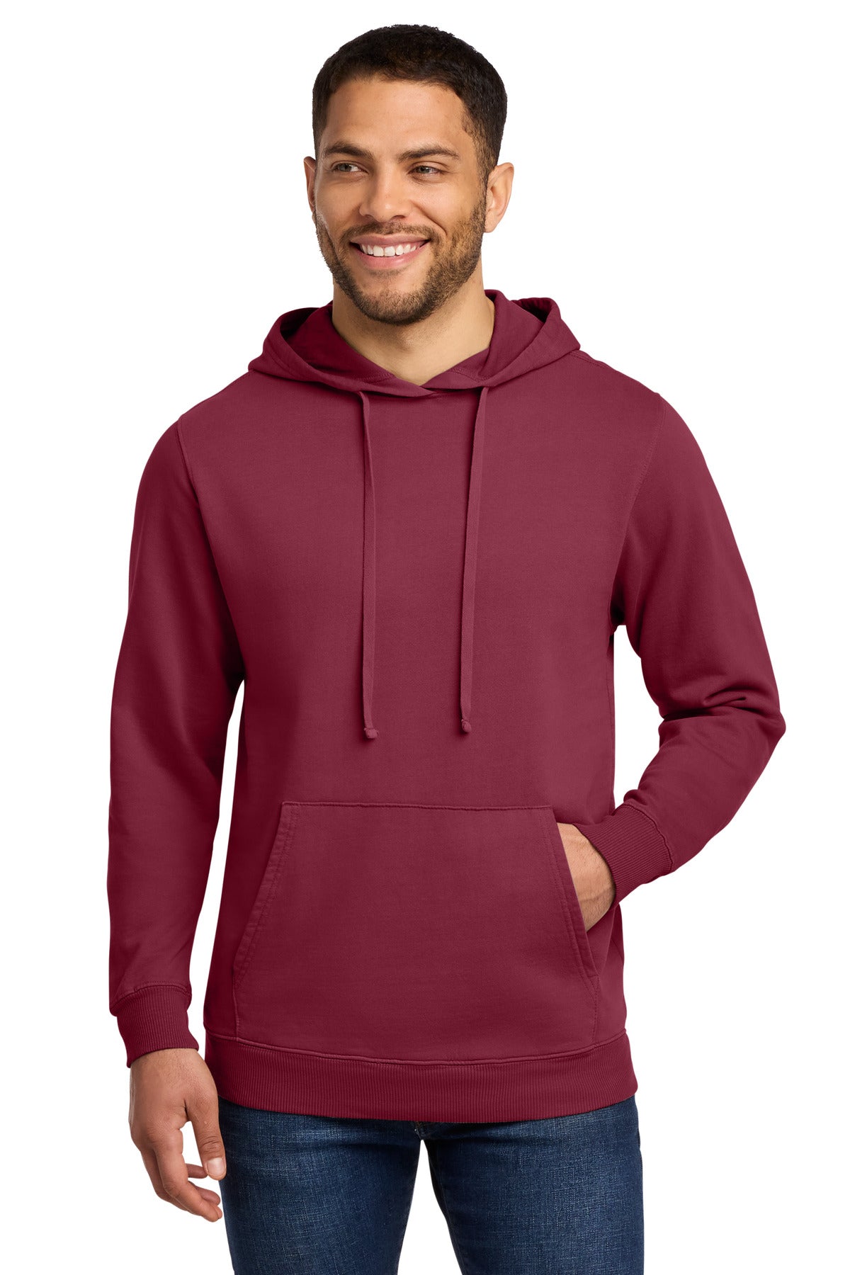 Port & Co Beach Wash Garment-Dyed Pullover Hooded Sweatshirt. PC098H in Merlot