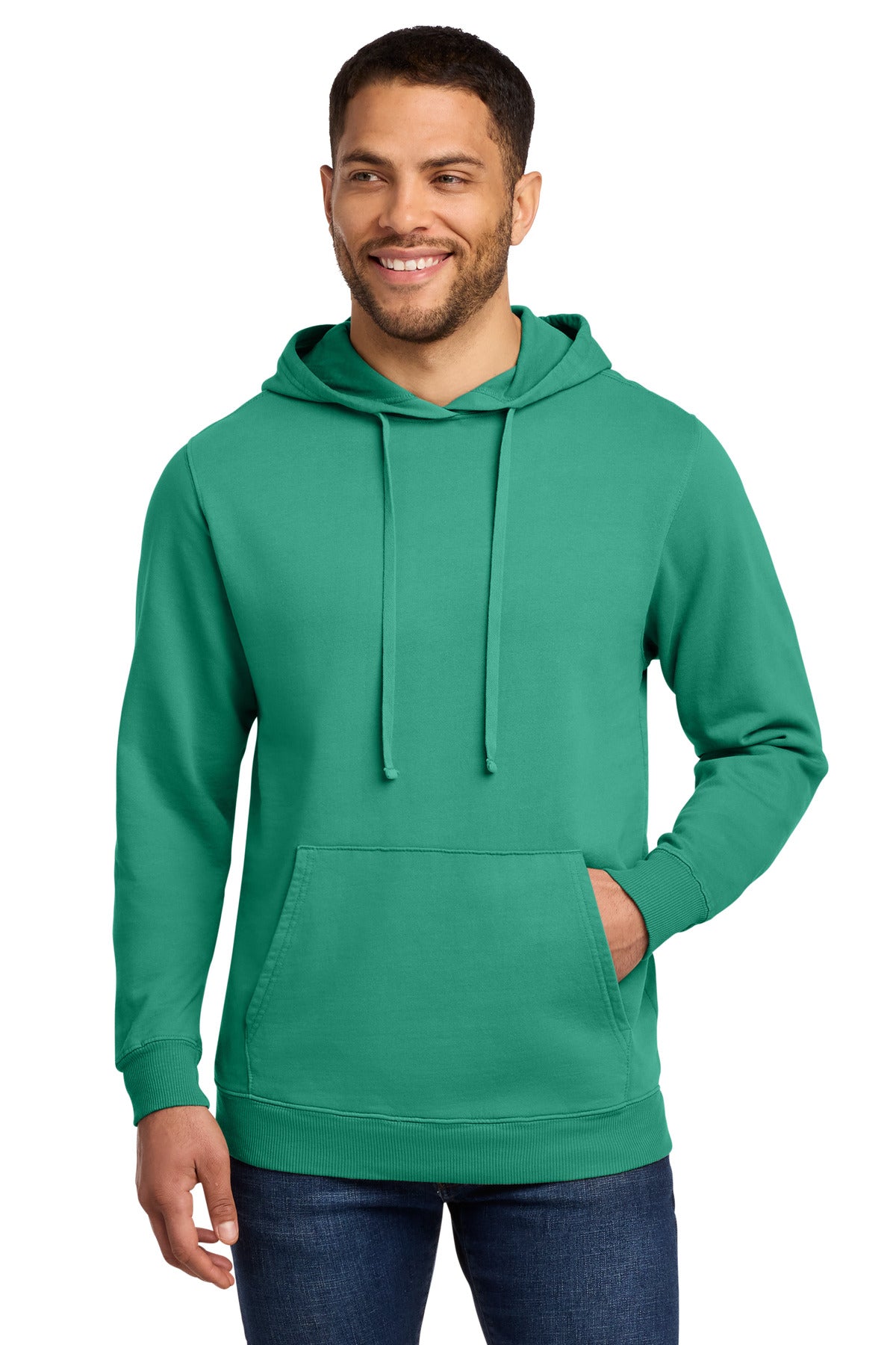 Port & Co Beach Wash Garment-Dyed Pullover Hooded Sweatshirt. PC098H in Peacock