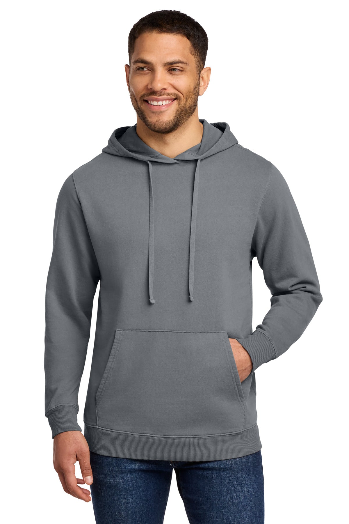 Port & Co Beach Wash Garment-Dyed Pullover Hooded Sweatshirt. PC098H in Pewter