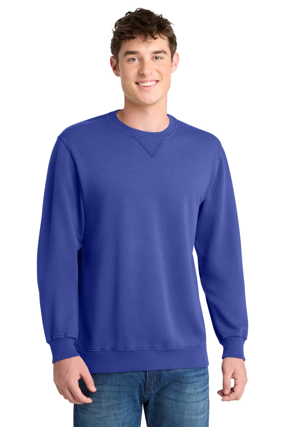 Port & Co Beach Wash Garment-Dyed Crewneck Sweatshirt PC098 in Blue Iris