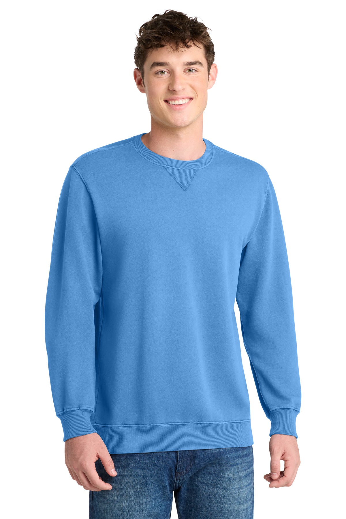 Port & Co Beach Wash Garment-Dyed Crewneck Sweatshirt PC098 in Blue Moon