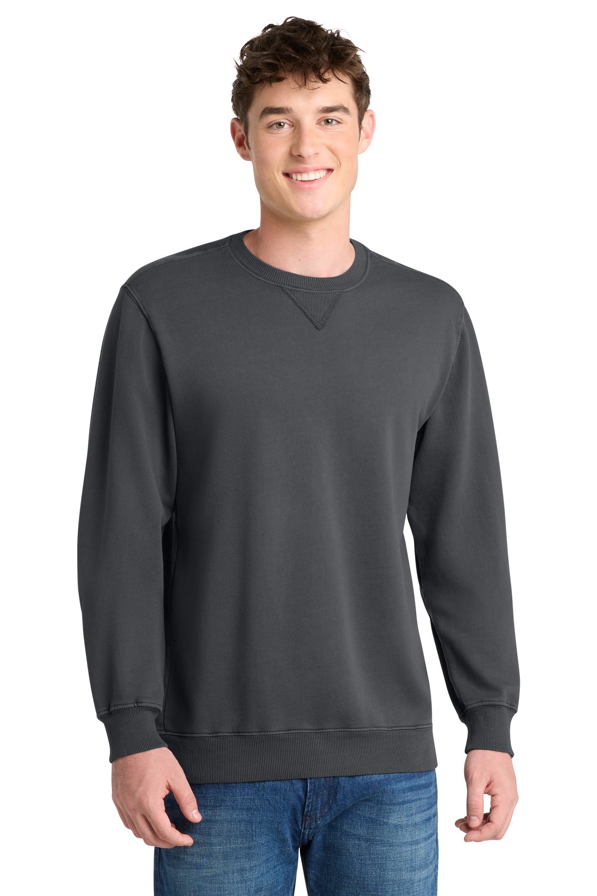 Port & Co Beach Wash Garment-Dyed Crewneck Sweatshirt PC098 in Coal
