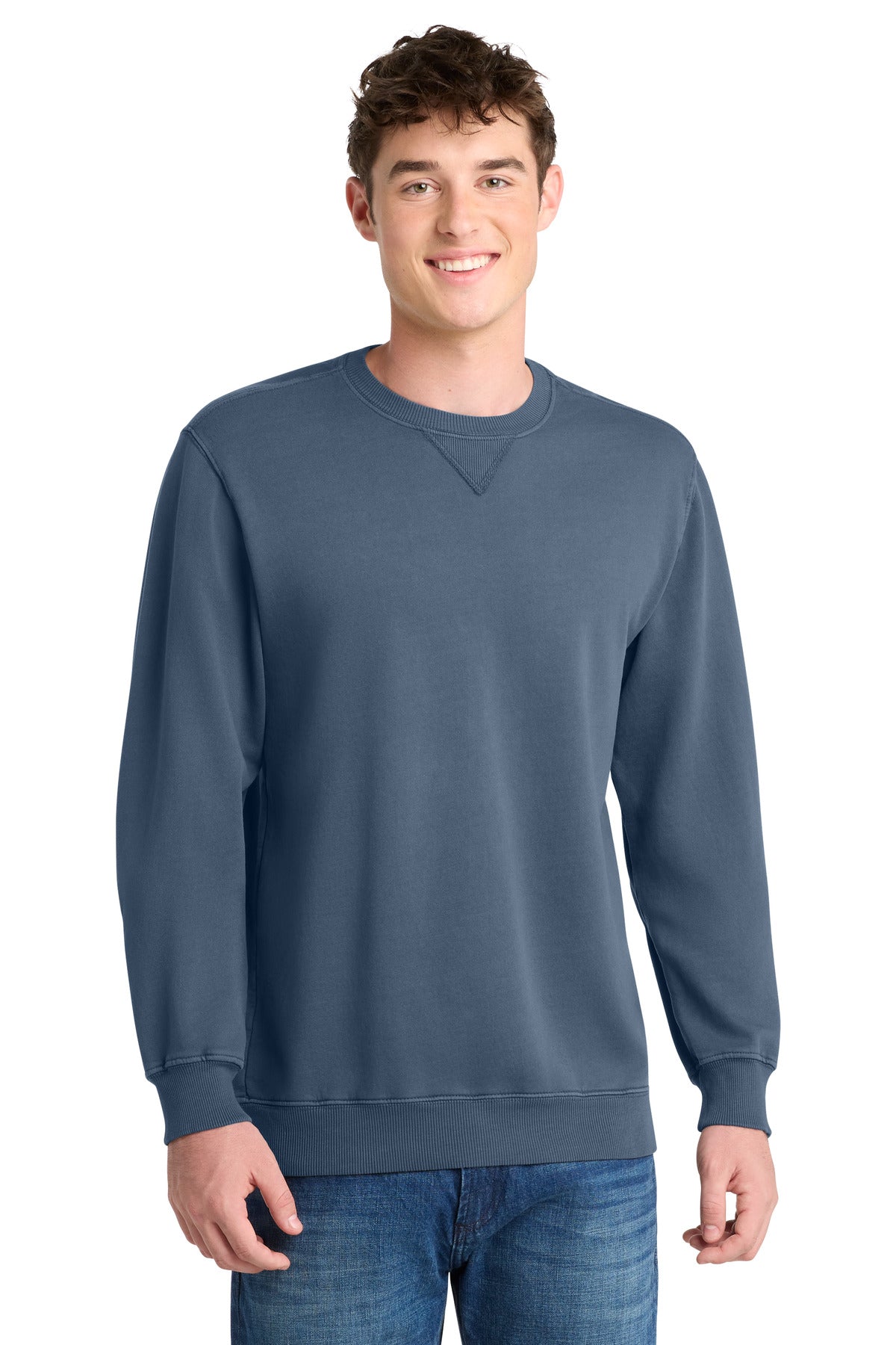 Port & Co Beach Wash Garment-Dyed Crewneck Sweatshirt PC098 in Denim Blue