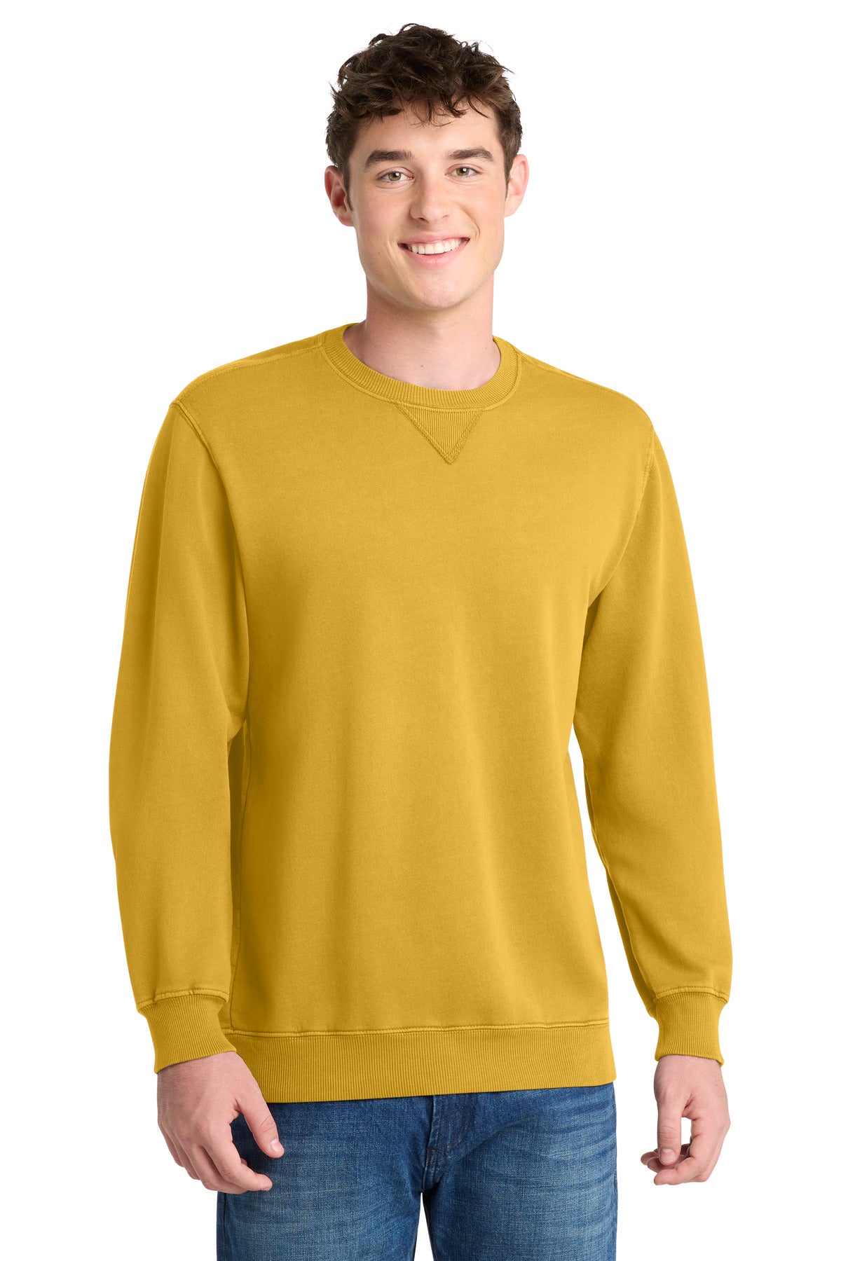 Port & Co Beach Wash Garment-Dyed Crewneck Sweatshirt PC098 in Dijon