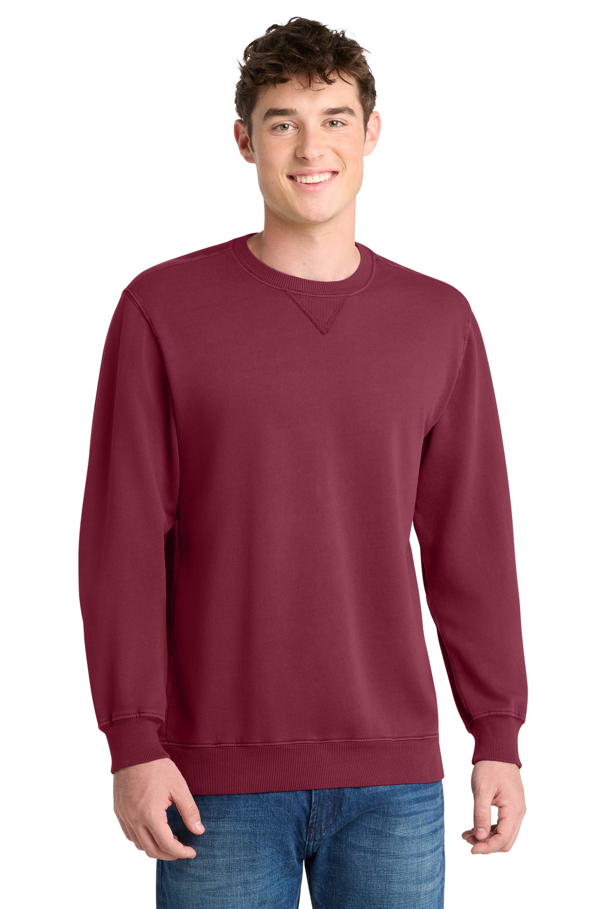 Port & Co Beach Wash Garment-Dyed Crewneck Sweatshirt PC098 in Merlot