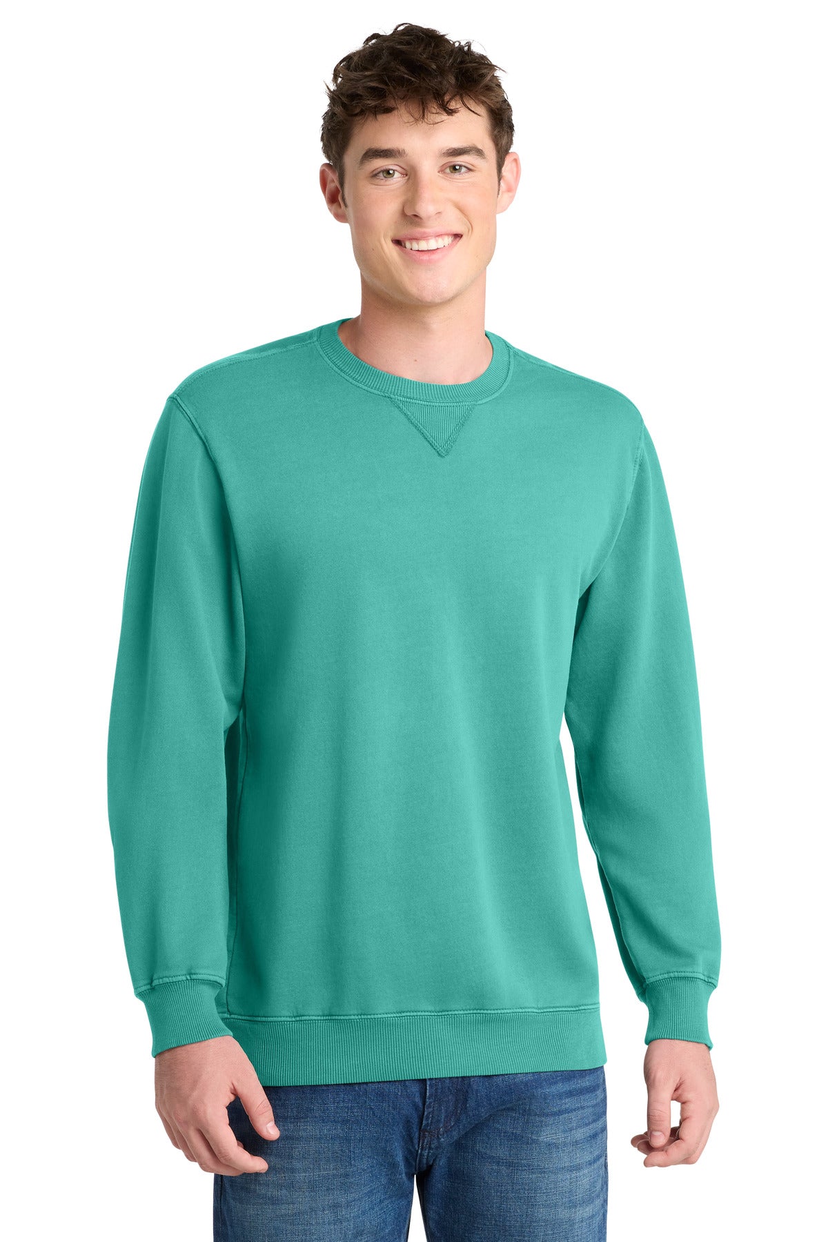 Port & Co Beach Wash Garment-Dyed Crewneck Sweatshirt PC098 in Peacock