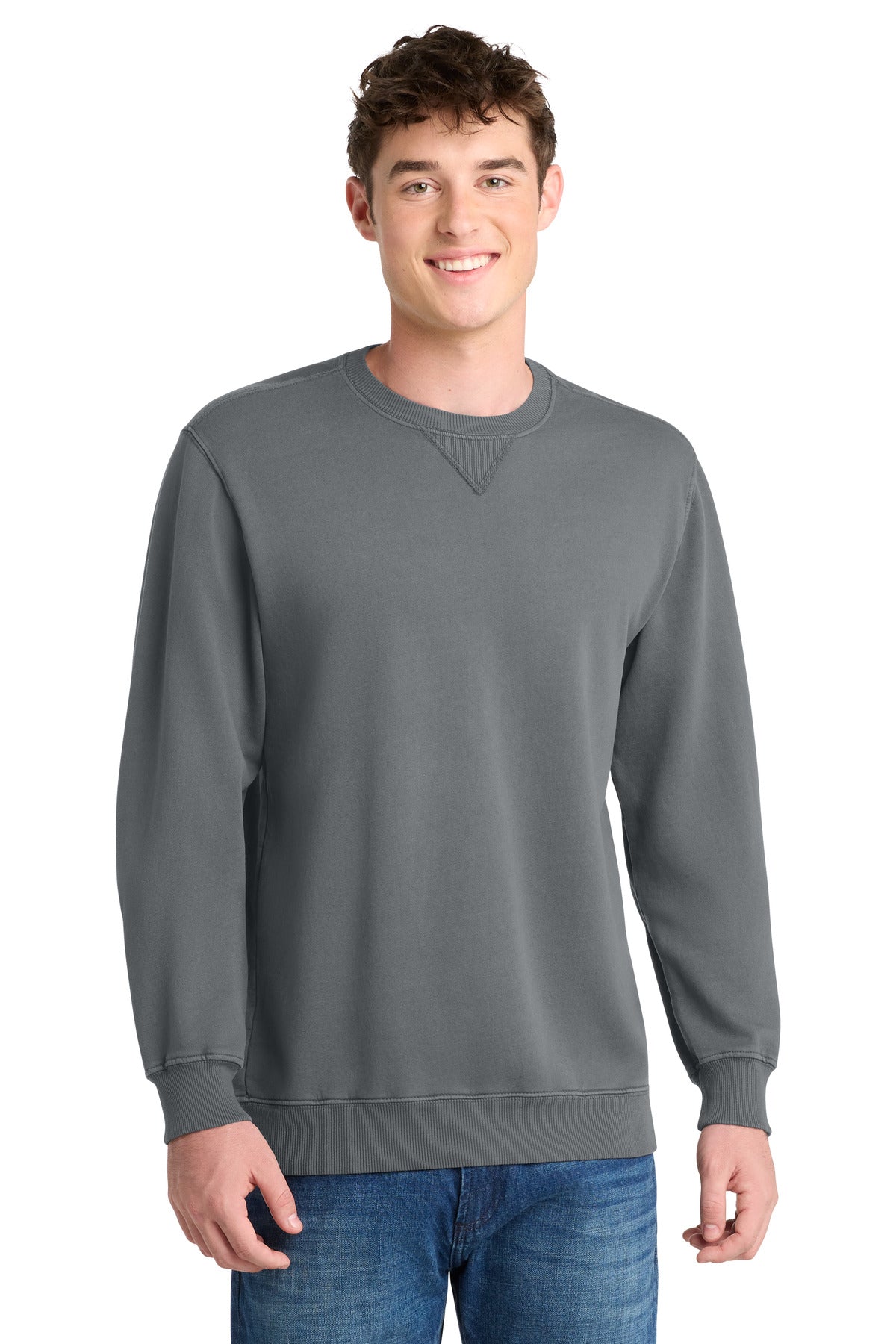 Port & Co Beach Wash Garment-Dyed Crewneck Sweatshirt PC098 in Pewter