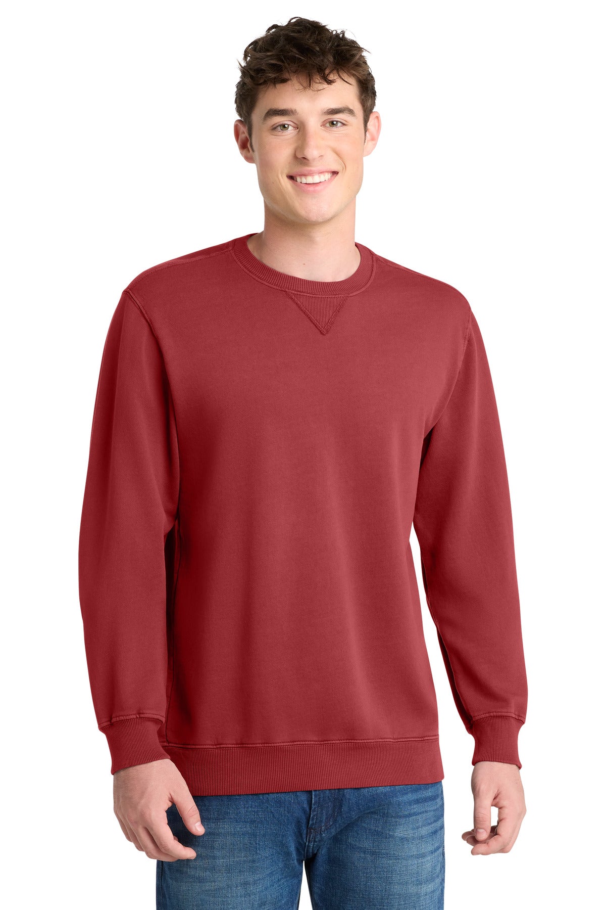 Port & Co Beach Wash Garment-Dyed Crewneck Sweatshirt PC098 in Red Rock