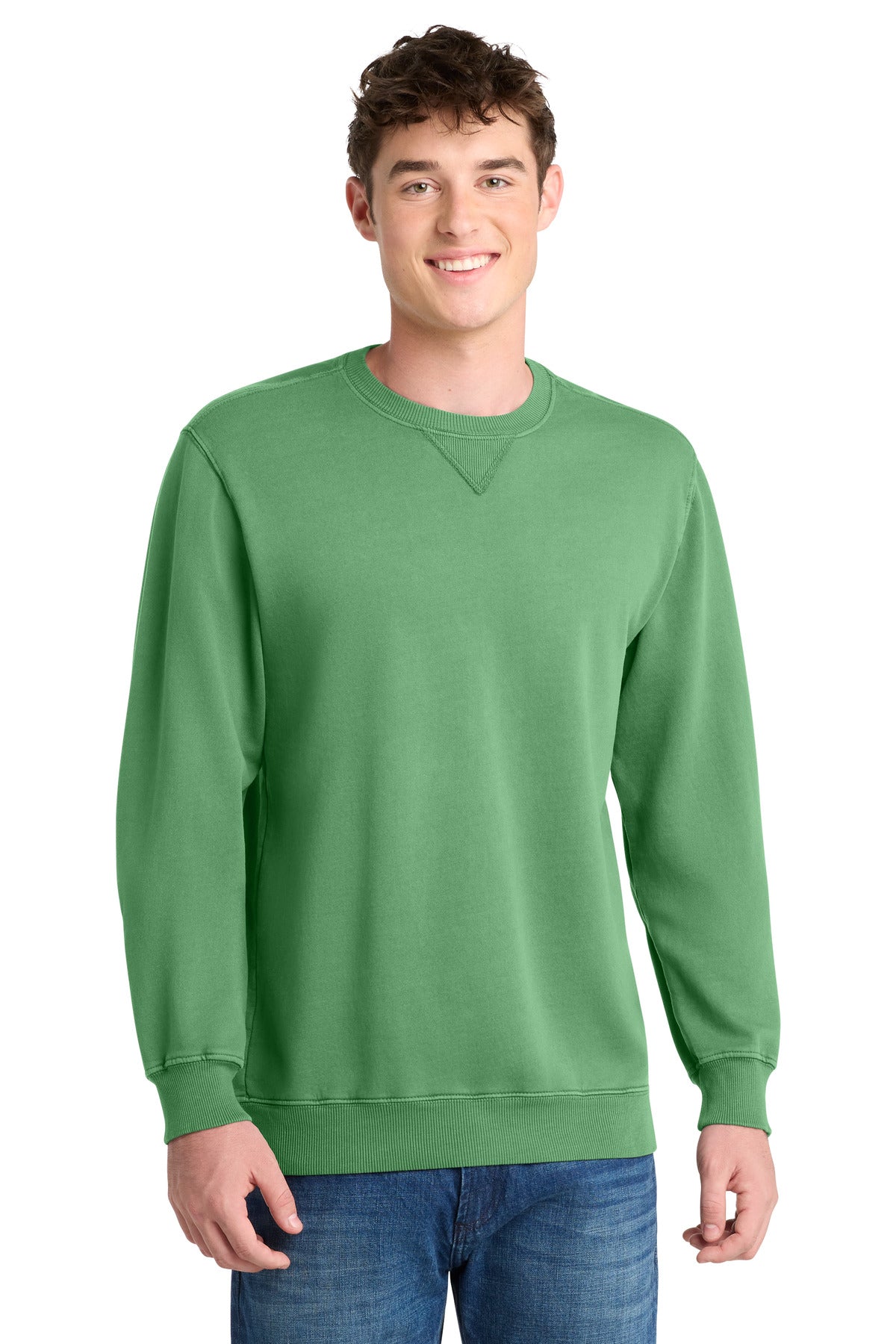Port & Co Beach Wash Garment-Dyed Crewneck Sweatshirt PC098 in Safari