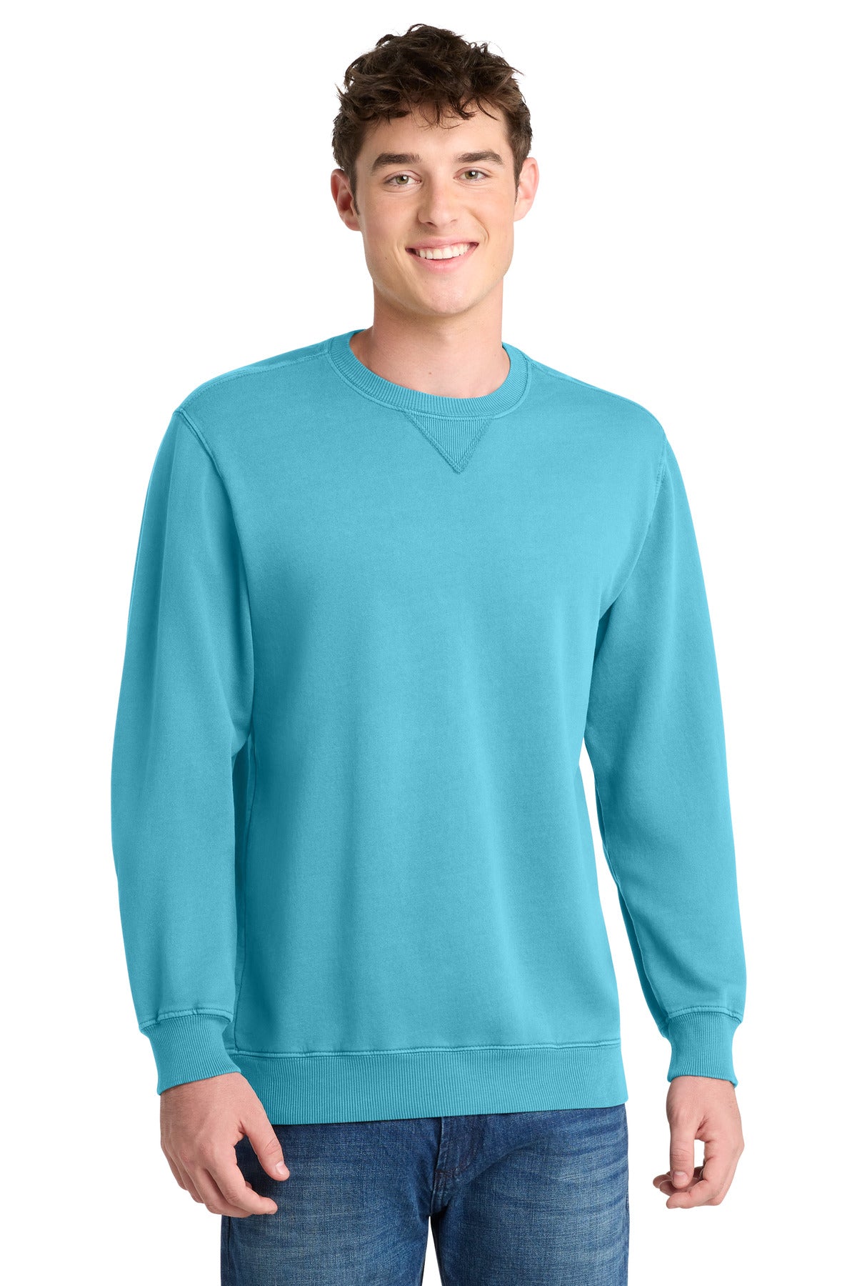 Port & Co Beach Wash Garment-Dyed Crewneck Sweatshirt PC098 in Tidal Wave