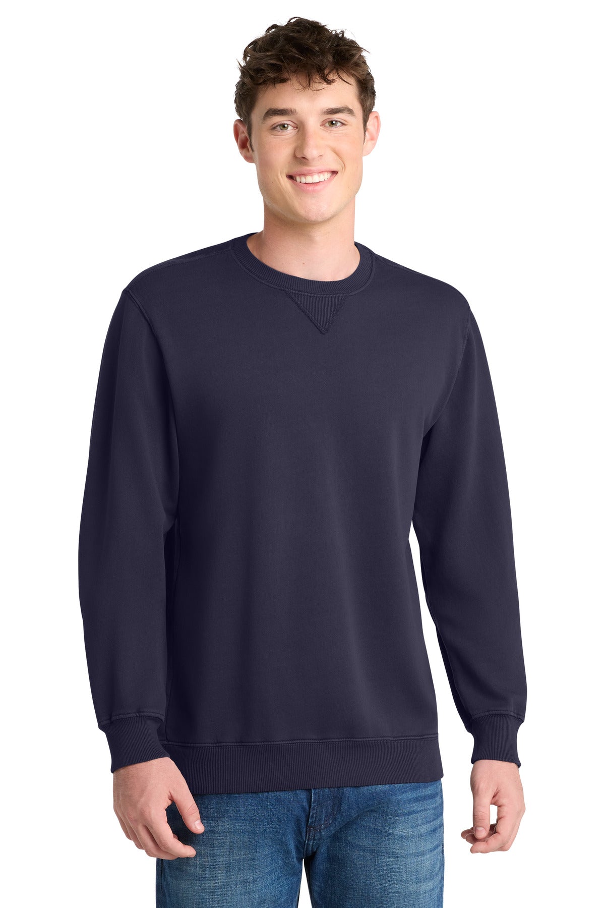 Port & Co Beach Wash Garment-Dyed Crewneck Sweatshirt PC098 in True Navy
