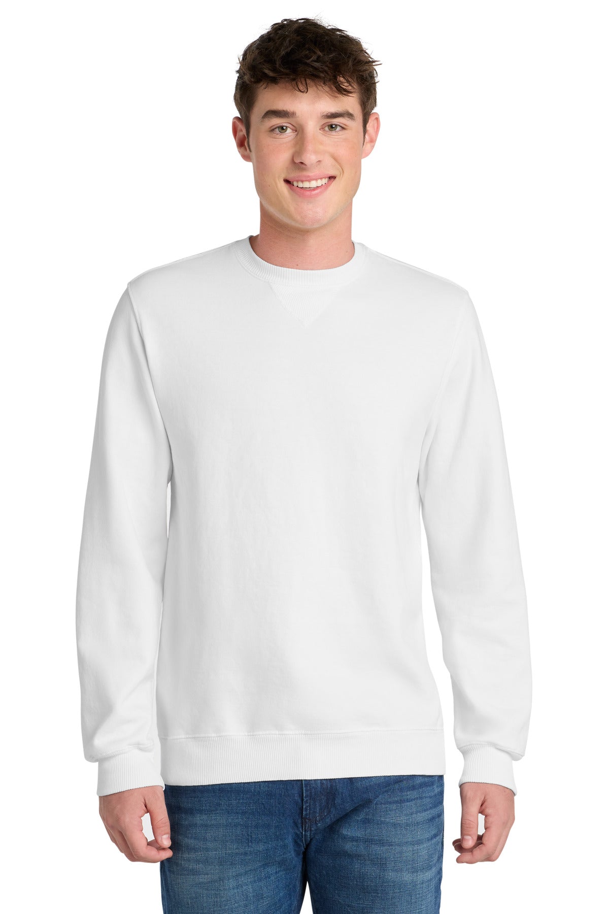 Port & Co Beach Wash Garment-Dyed Crewneck Sweatshirt PC098 in White