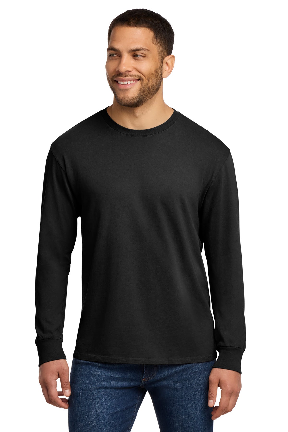 Port & Co Beach Wash Garment-Dyed Long Sleeve Tee PC099LS in Black