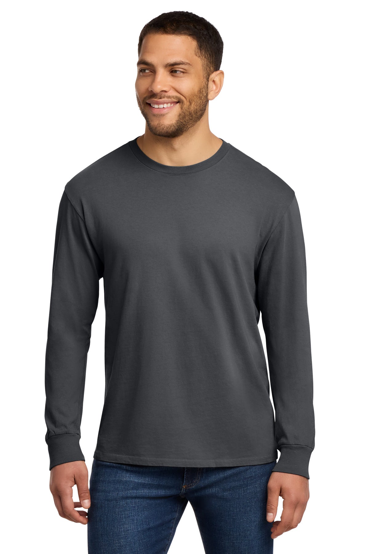 Port & Co Beach Wash Garment-Dyed Long Sleeve Tee PC099LS in Coal