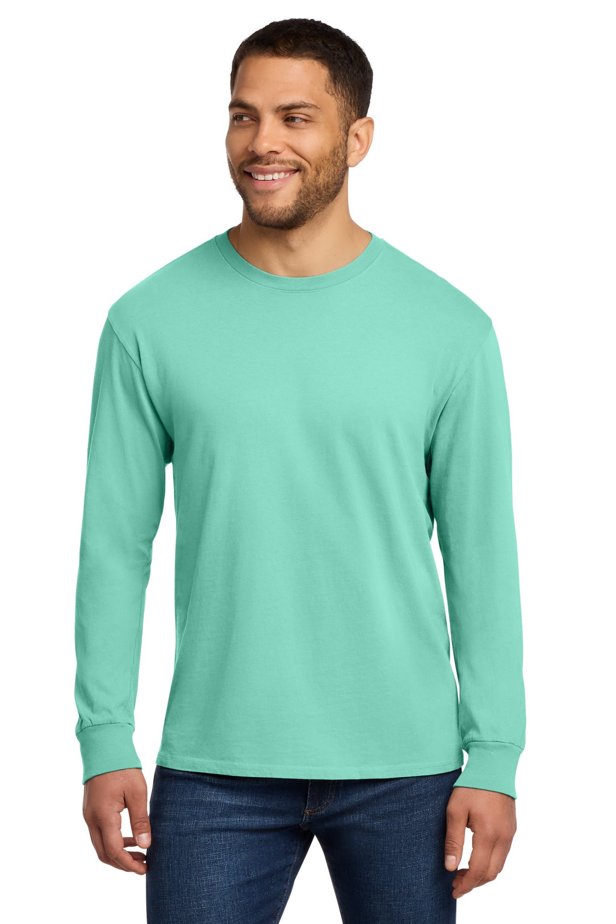 Port & Co Beach Wash Garment-Dyed Long Sleeve Tee PC099LS in Cool Mint